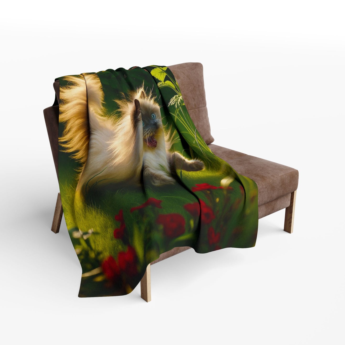 Fleece Blanket - Cat Playing in the Garden with a Mouse