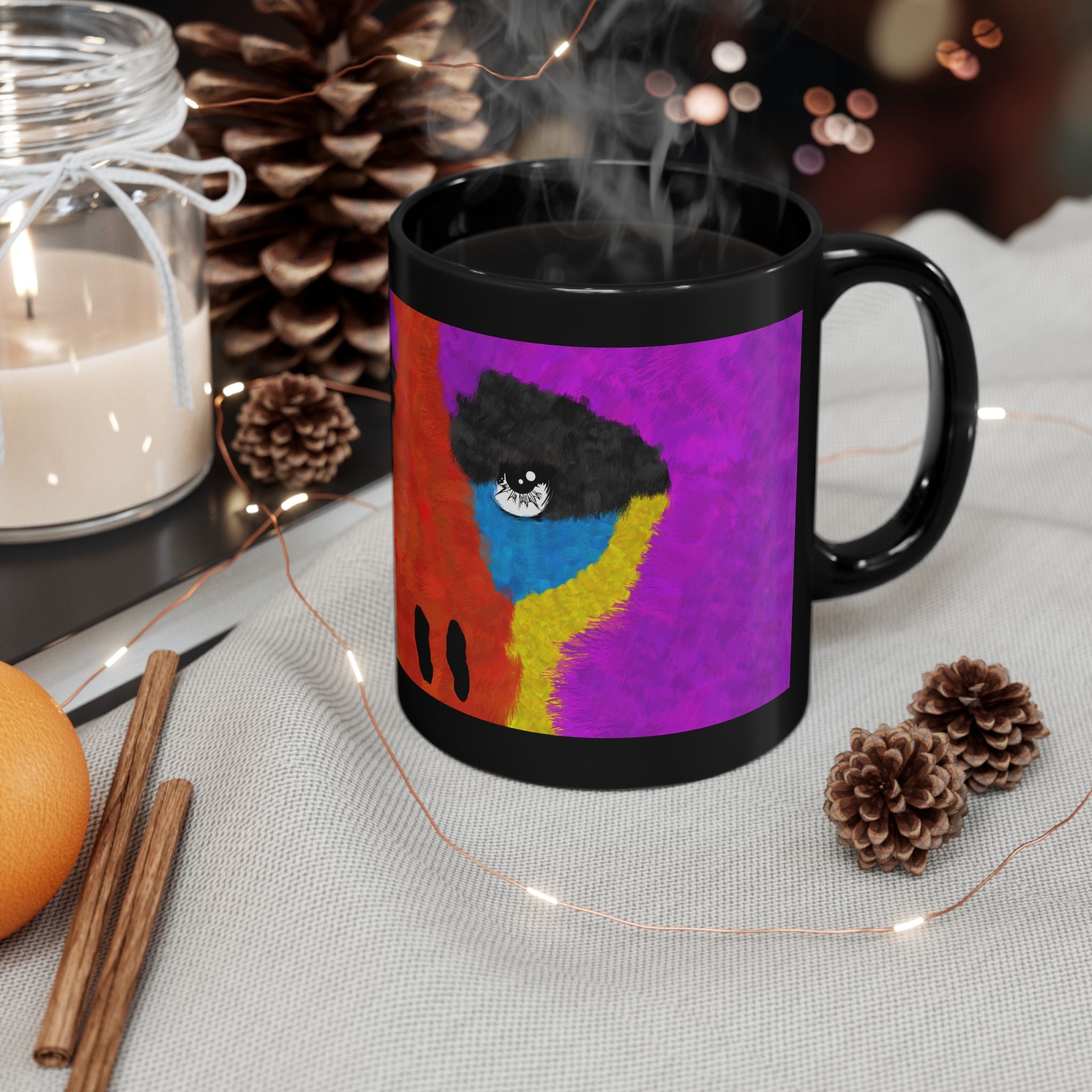The Elusive Purple Gorilla - A mugging black ceramic Coffee Tea mug