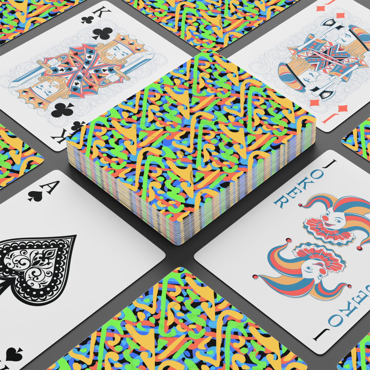 Poker Playing Cards with Colorful Patterns