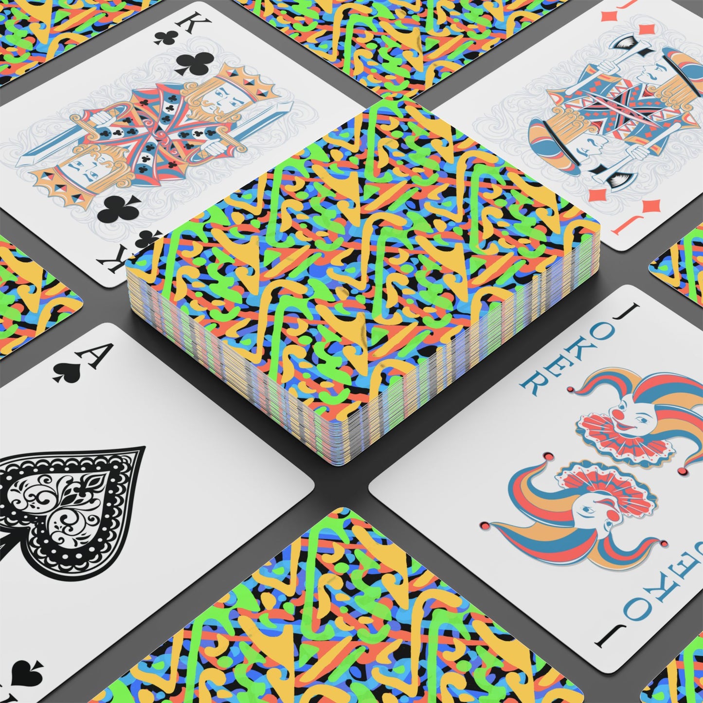 Poker Playing Cards with Colorful Patterns