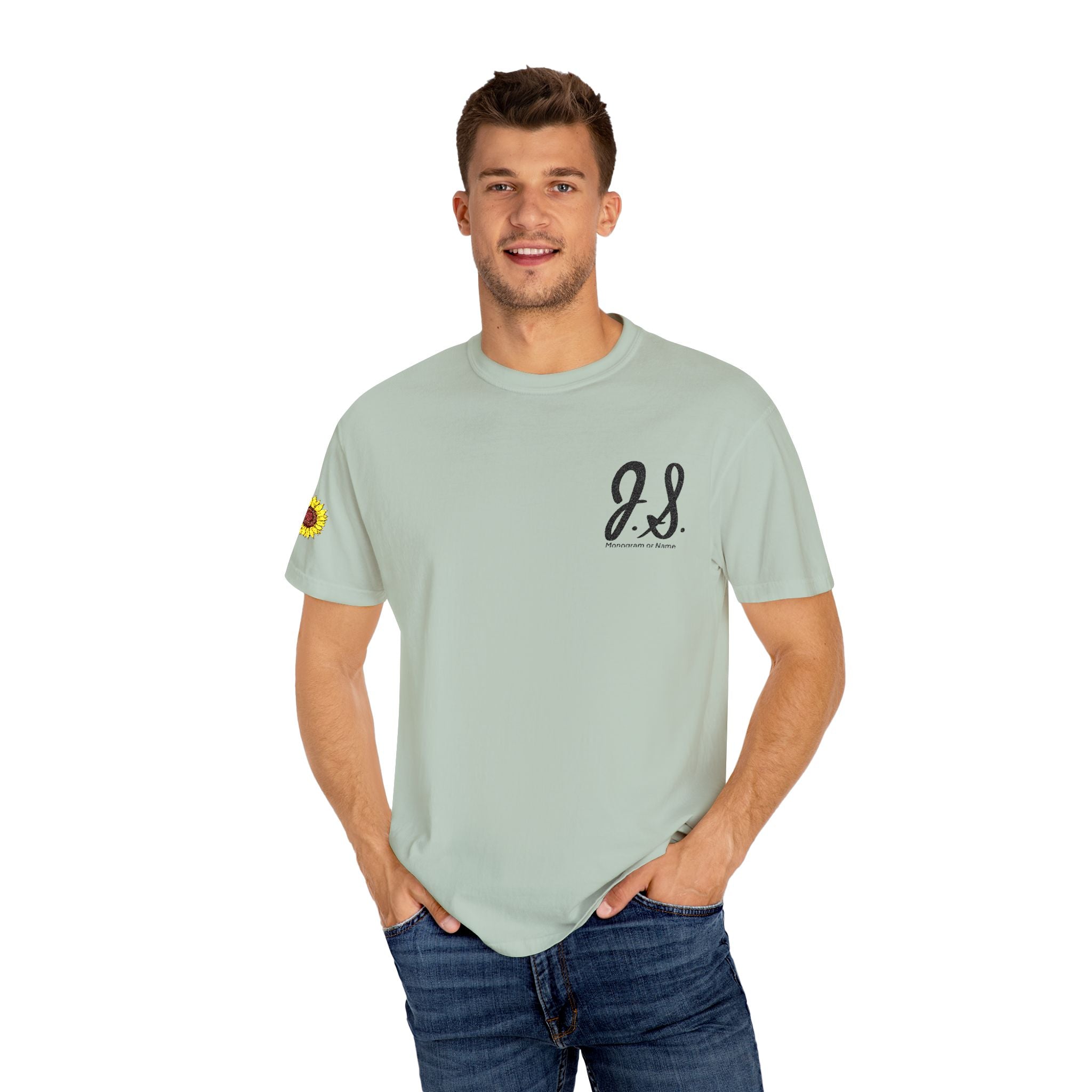 Embroidered Sunflower Monogrammed Unisex T-shirt | Casual Wear, Summer Outfits, Eco-Friendly Fashion, Unique Gift Idea, Vacation Style