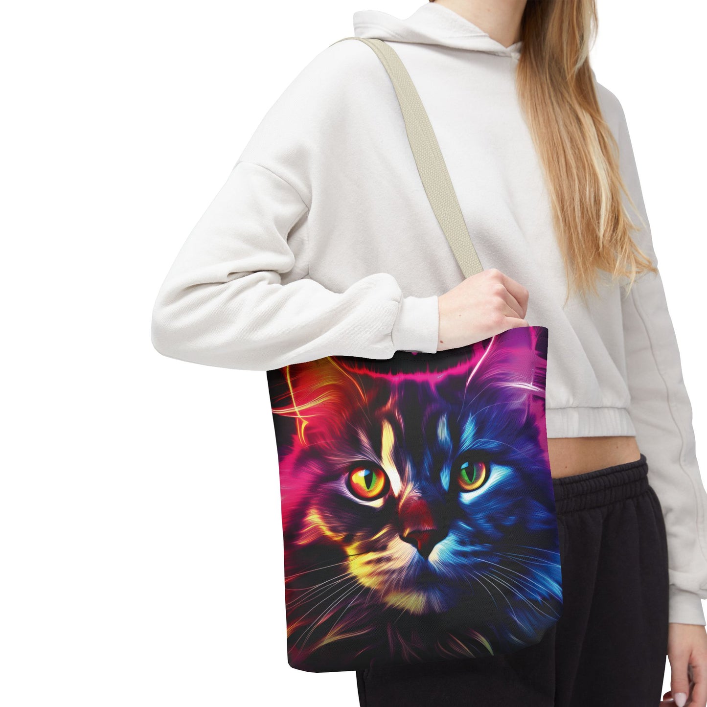 Colorful Animal Art Tote Bag - Vibrant Cat and Lion Design, Pet Lover Gift, Unique Shopping Bag, Artistic Style, Eco-Friendly Carryall