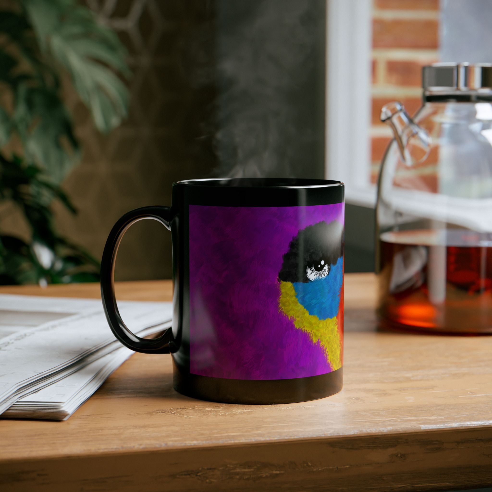 The Elusive Purple Gorilla - A mugging black ceramic Coffee Tea mug