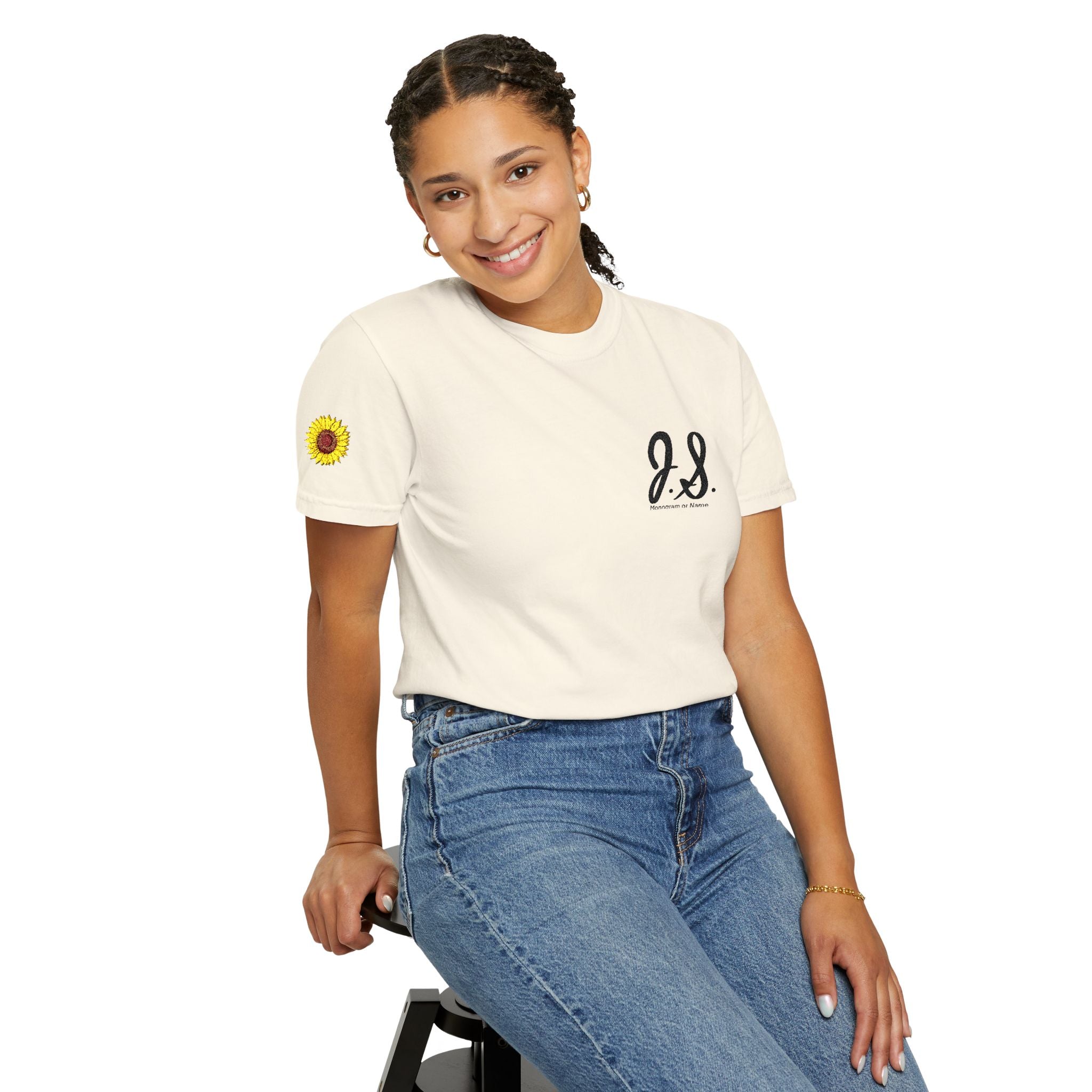 Embroidered Sunflower Monogrammed Unisex T-shirt | Casual Wear, Summer Outfits, Eco-Friendly Fashion, Unique Gift Idea, Vacation Style