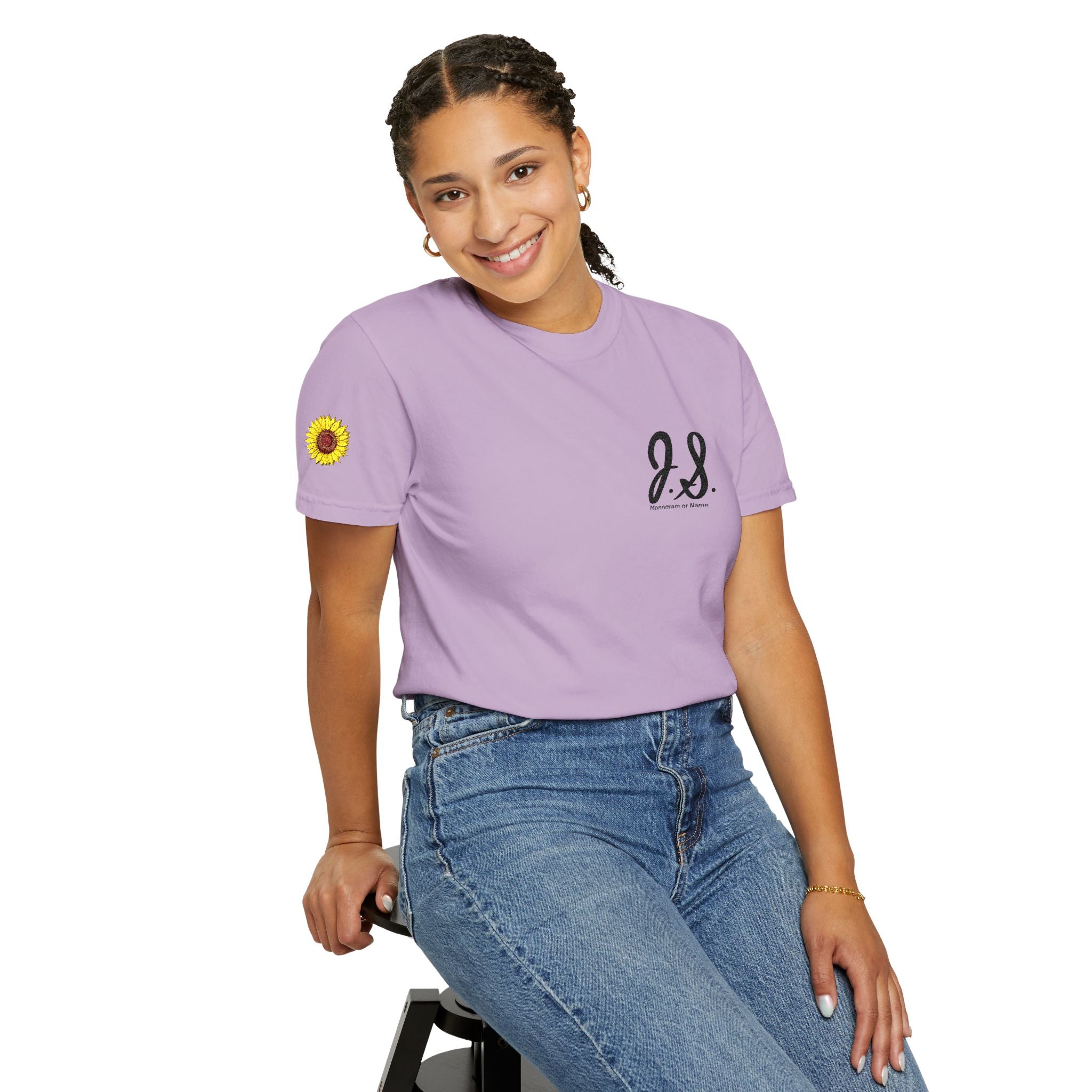 Embroidered Sunflower Monogrammed Unisex T-shirt | Casual Wear, Summer Outfits, Eco-Friendly Fashion, Unique Gift Idea, Vacation Style