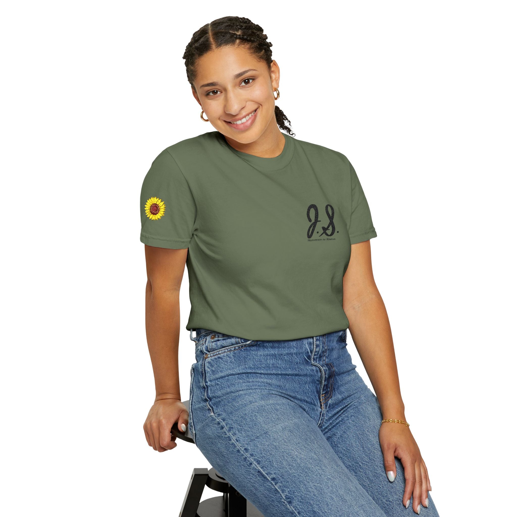Embroidered Sunflower Monogrammed Unisex T-shirt | Casual Wear, Summer Outfits, Eco-Friendly Fashion, Unique Gift Idea, Vacation Style