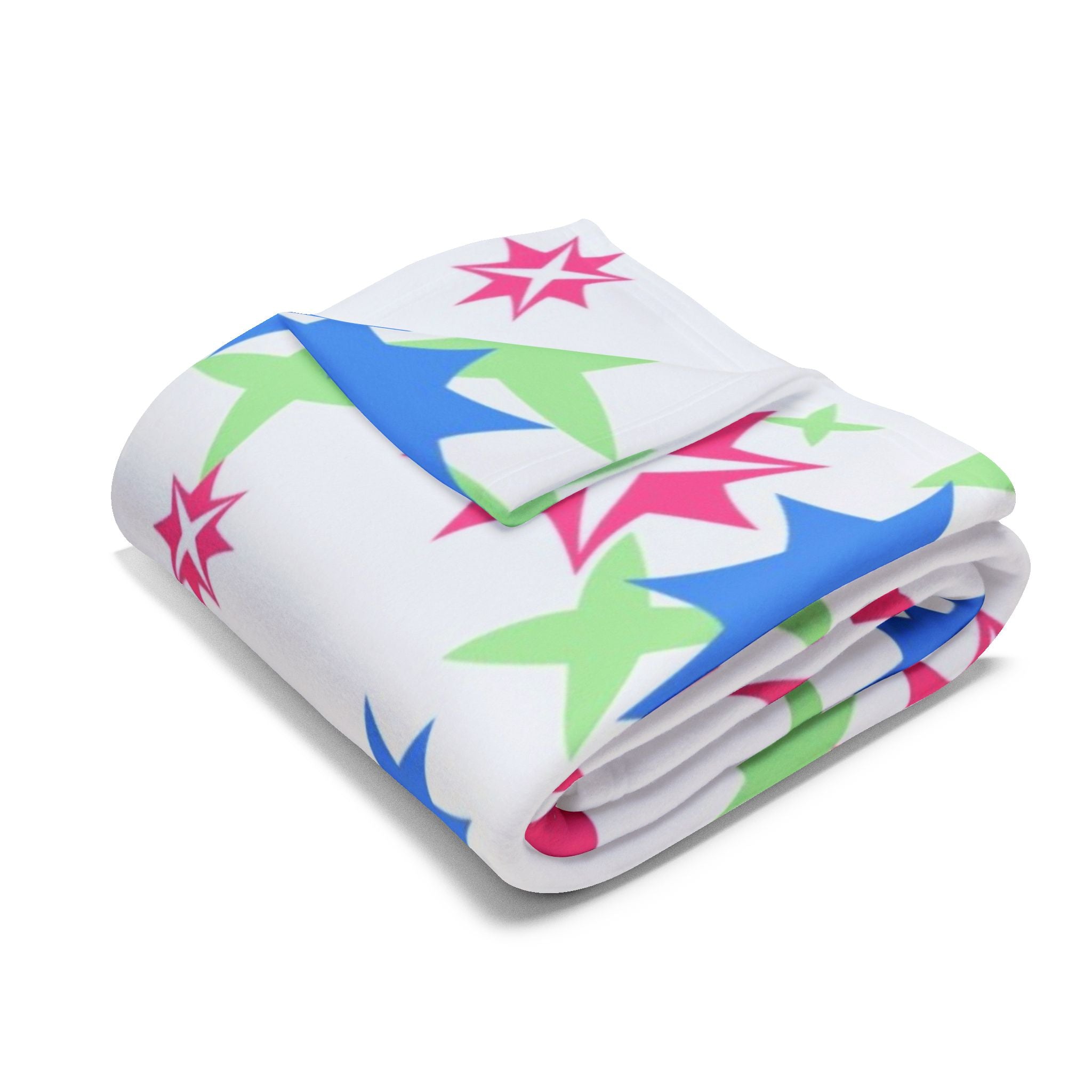 Fleece Blanket Stars Blue Green Pink Design