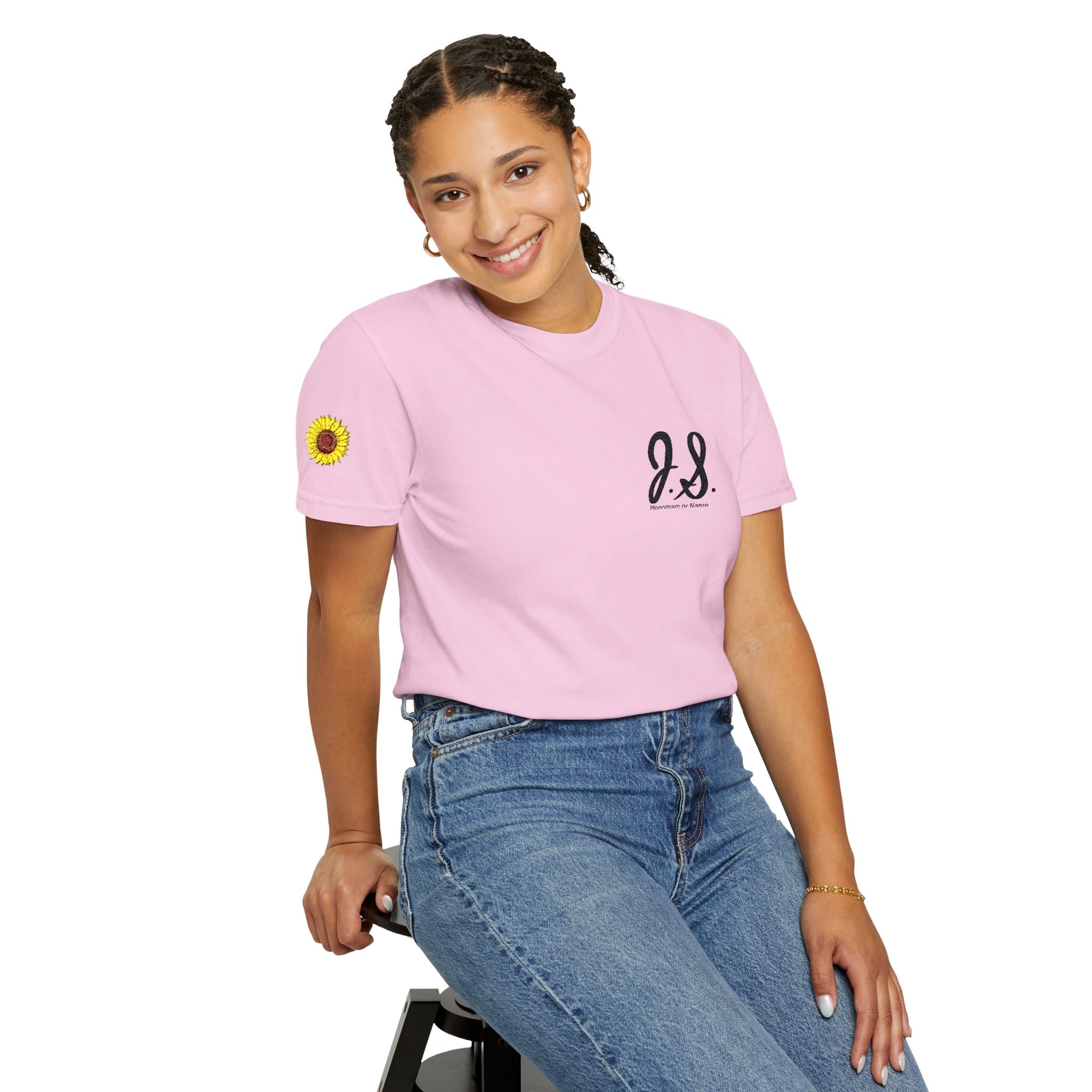 Embroidered Sunflower Monogrammed Unisex T-shirt | Casual Wear, Summer Outfits, Eco-Friendly Fashion, Unique Gift Idea, Vacation Style