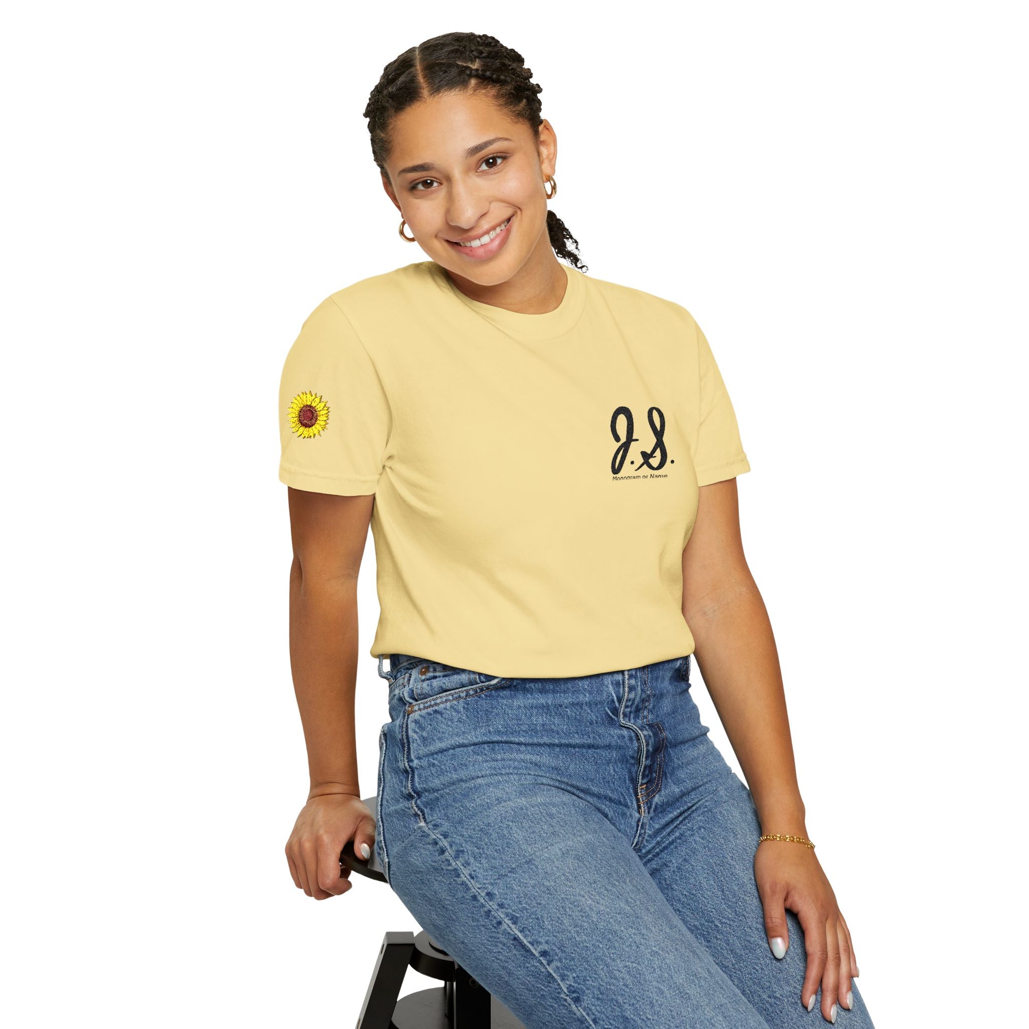 Embroidered Sunflower Monogrammed Unisex T-shirt | Casual Wear, Summer Outfits, Eco-Friendly Fashion, Unique Gift Idea, Vacation Style
