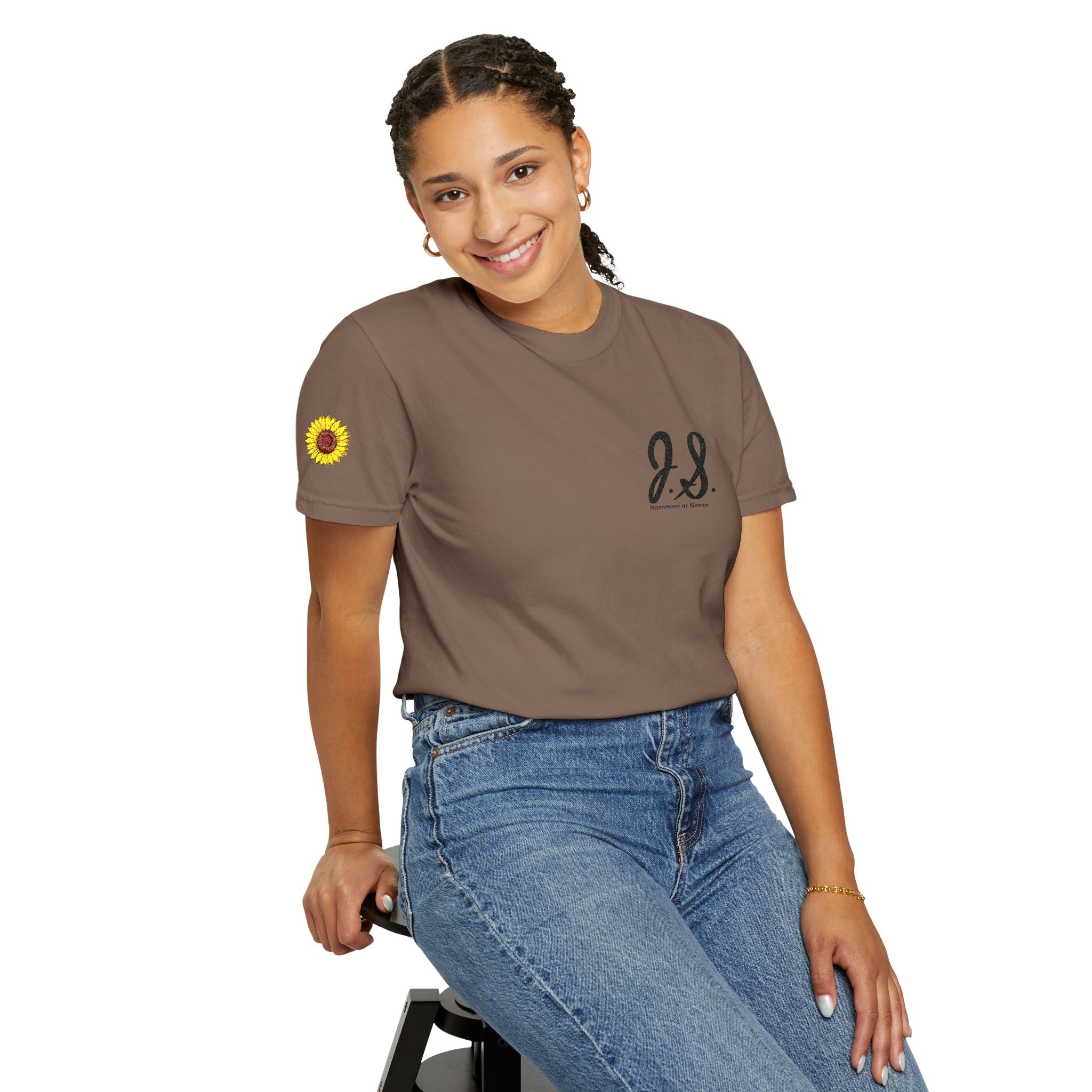 Embroidered Sunflower Monogrammed Unisex T-shirt | Casual Wear, Summer Outfits, Eco-Friendly Fashion, Unique Gift Idea, Vacation Style