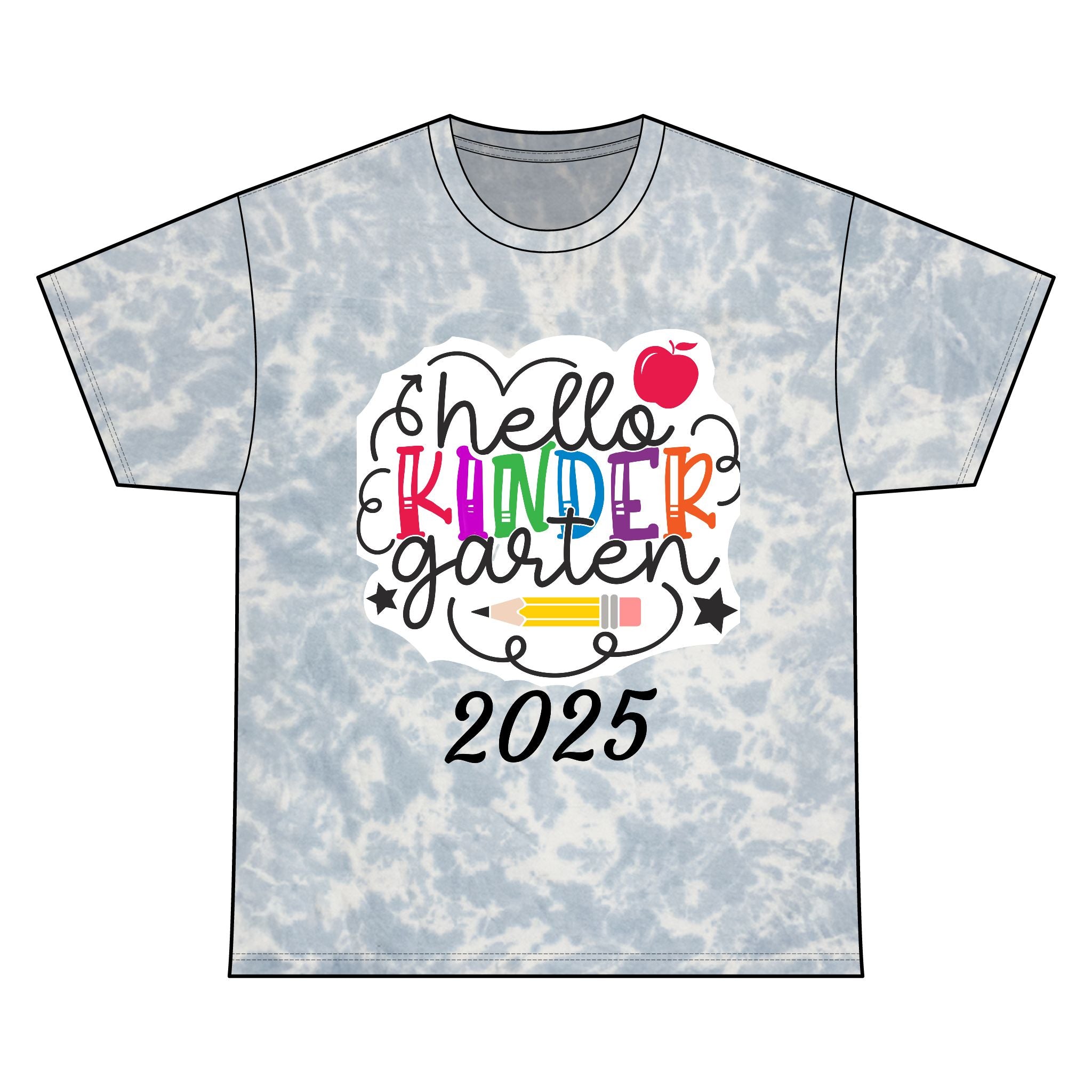 Personalizable Name Hello Kindergarten Tie Dye Tee, Unisex Tie Dye Shirt, Kids Graduation Gift, Back to School Apparel, Summer Camp Outfit, Rainbow Tee