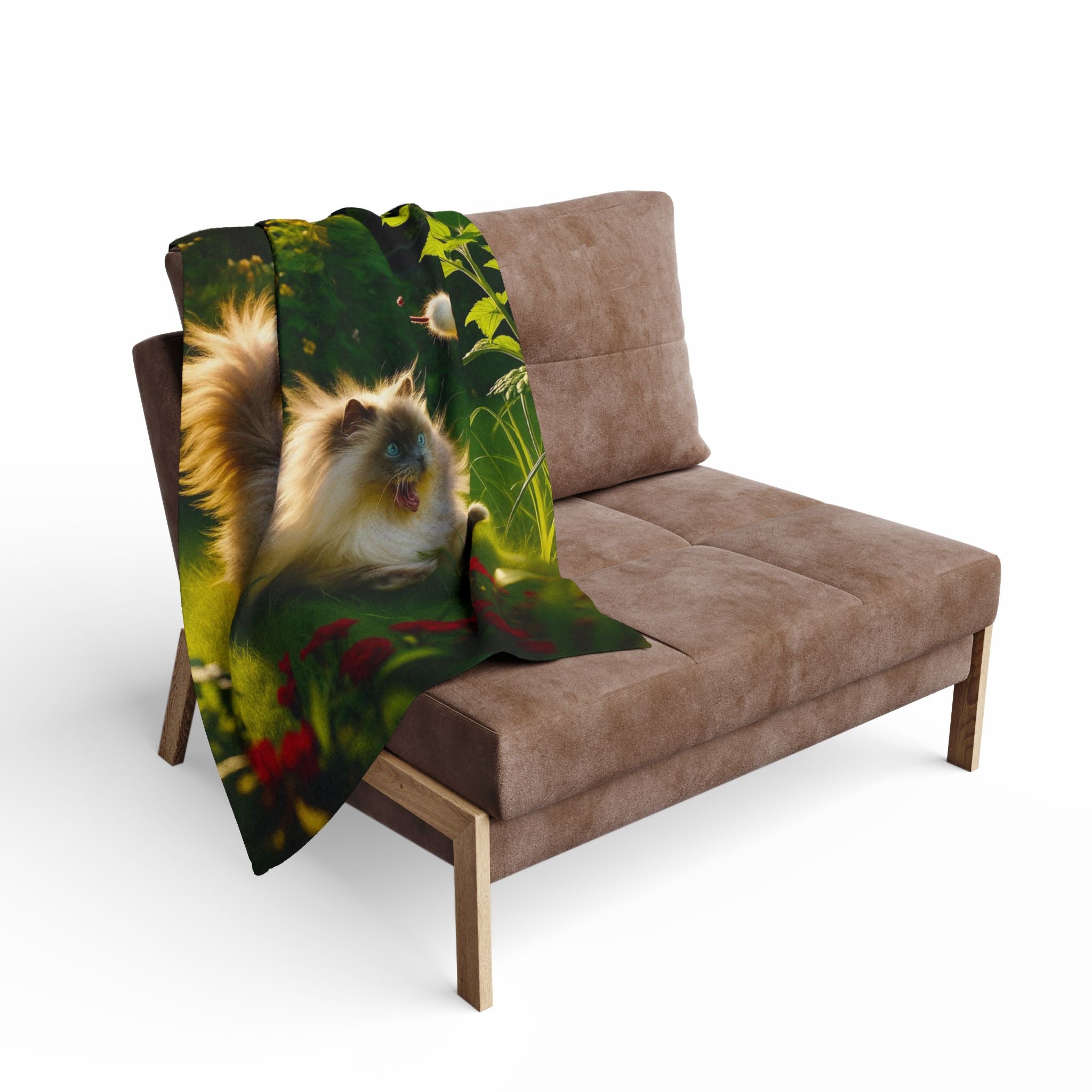 Fleece Blanket - Cat Playing in the Garden with a Mouse