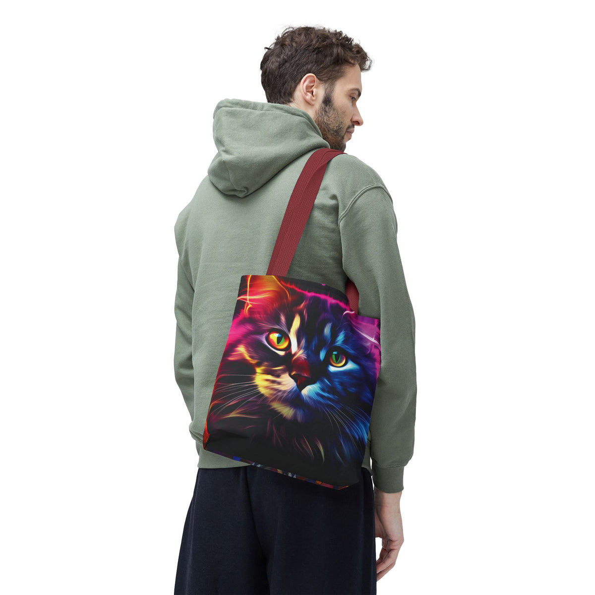 Colorful Animal Art Tote Bag - Vibrant Cat and Lion Design, Pet Lover Gift, Unique Shopping Bag, Artistic Style, Eco-Friendly Carryall