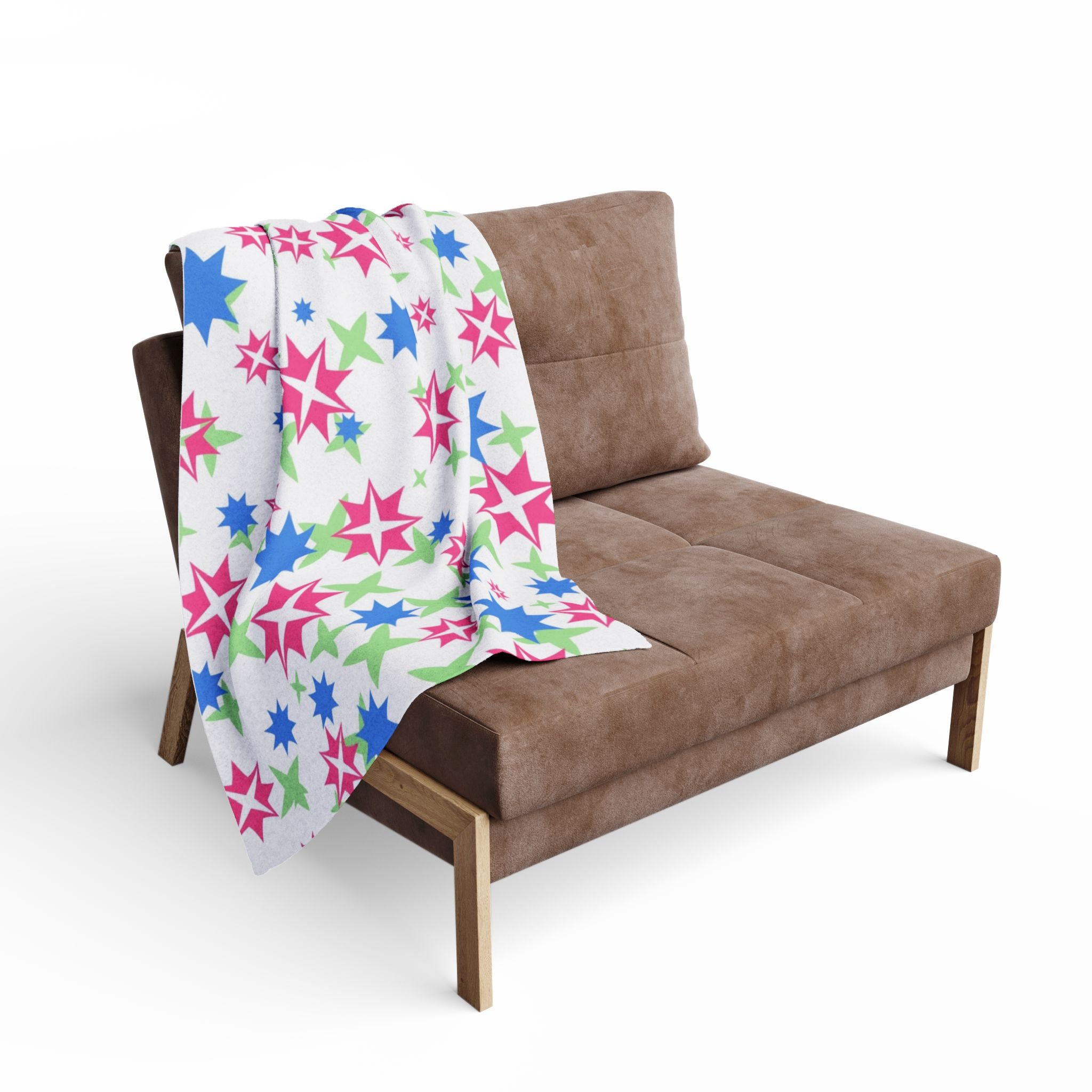 Fleece Blanket Stars Blue Green Pink Design