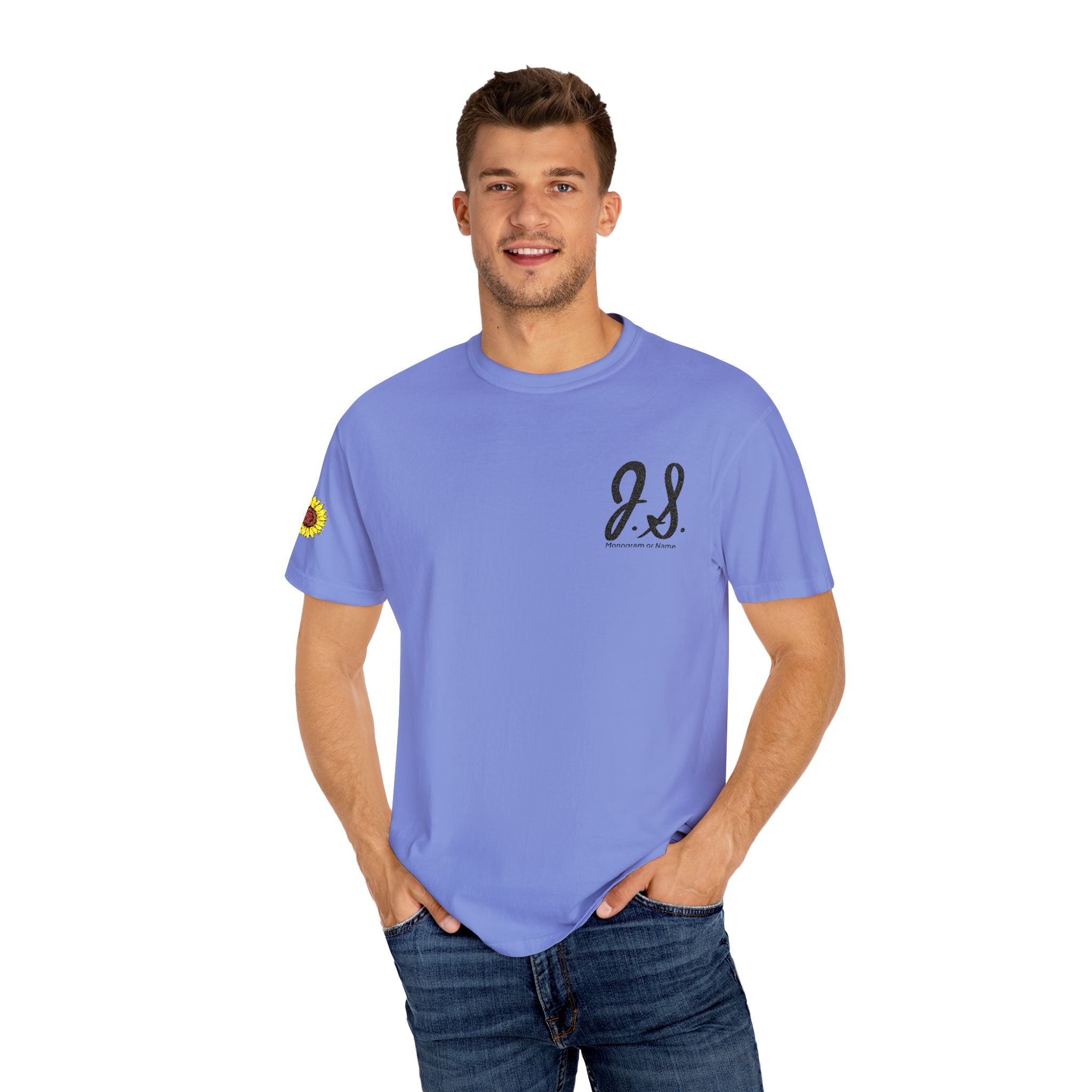 Embroidered Sunflower Monogrammed Unisex T-shirt | Casual Wear, Summer Outfits, Eco-Friendly Fashion, Unique Gift Idea, Vacation Style