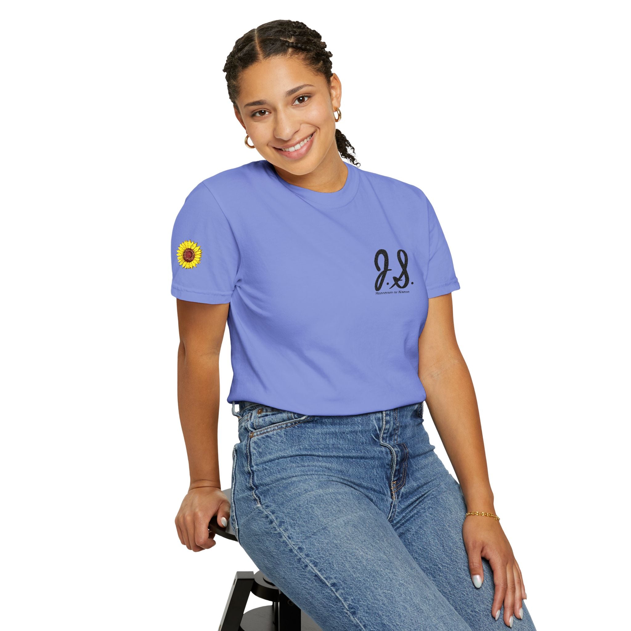 Embroidered Sunflower Monogrammed Unisex T-shirt | Casual Wear, Summer Outfits, Eco-Friendly Fashion, Unique Gift Idea, Vacation Style