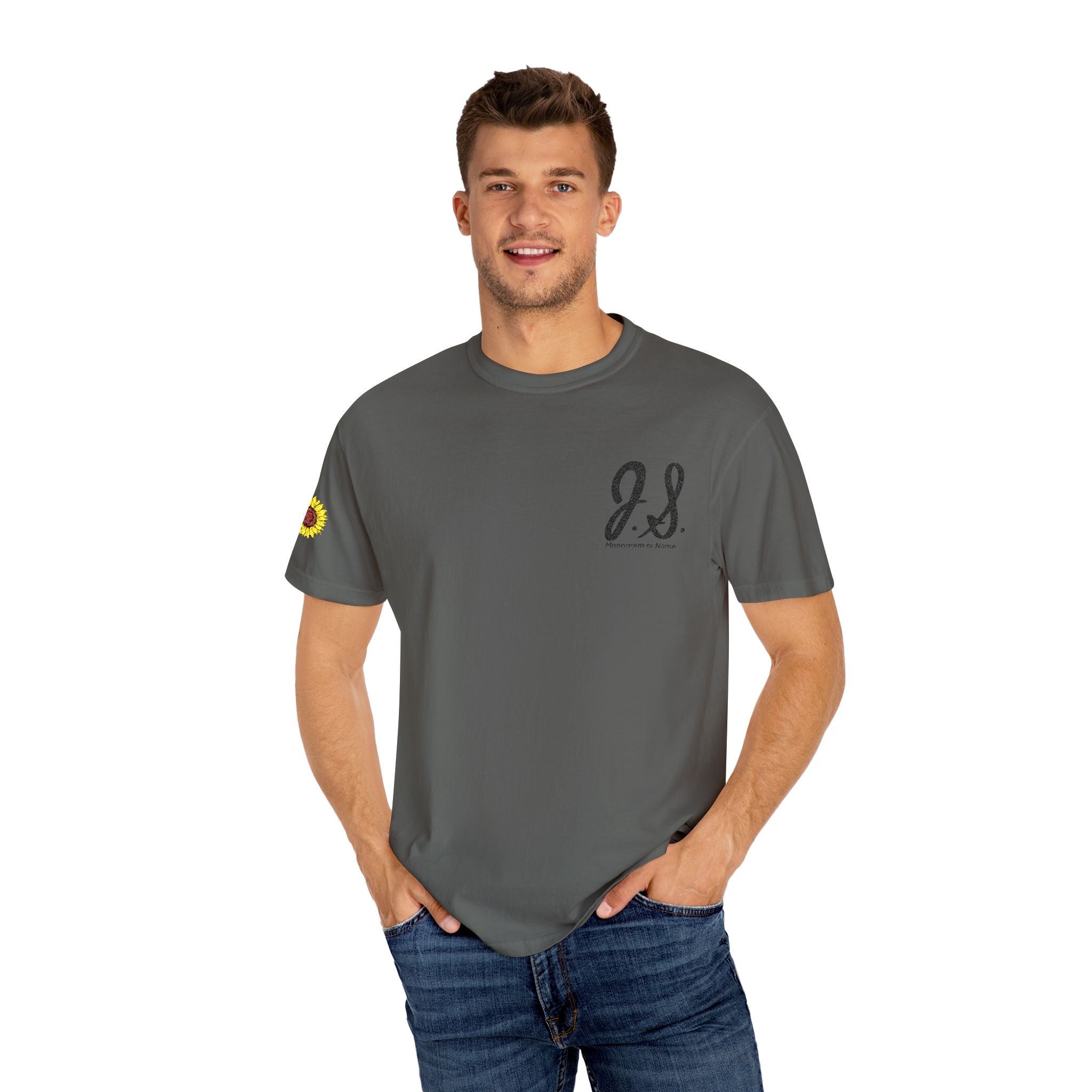 Embroidered Sunflower Monogrammed Unisex T-shirt | Casual Wear, Summer Outfits, Eco-Friendly Fashion, Unique Gift Idea, Vacation Style