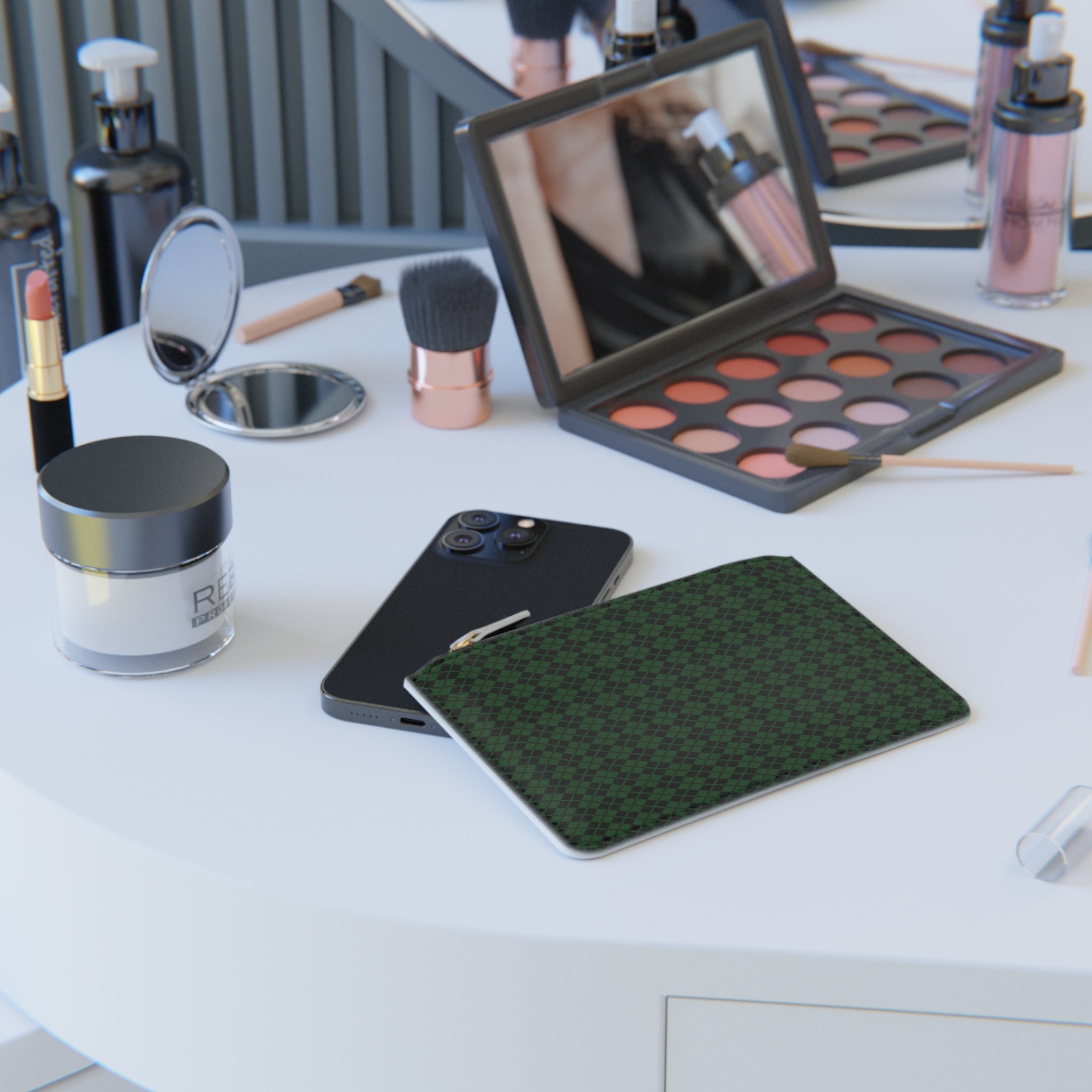 Green Geometric Mini Clutch Bag Patterned Zip Pouch for Cards & Essentials