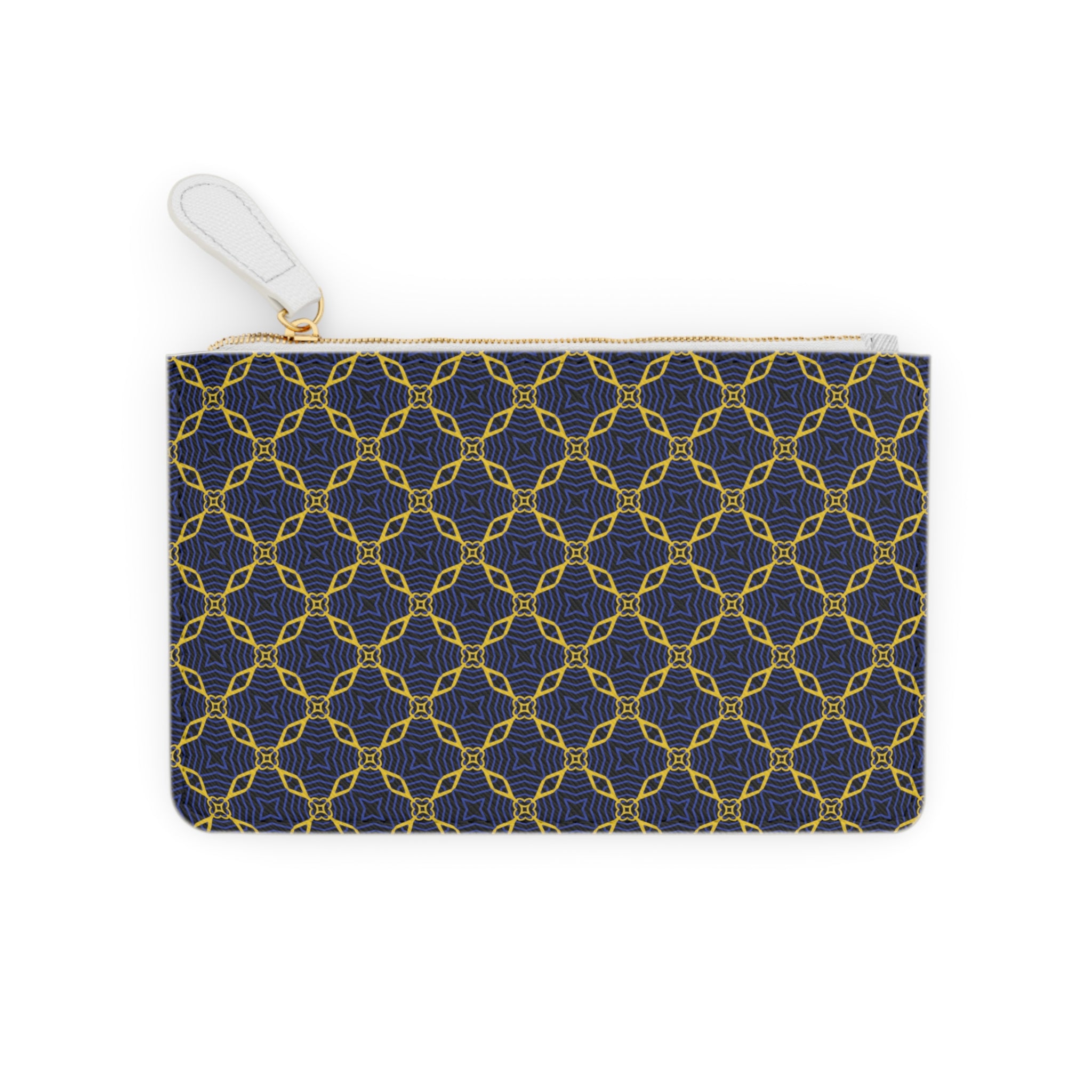 Navy & Gold Chain Pattern Mini Clutch Bag Elegant Geometric Zip Pouch