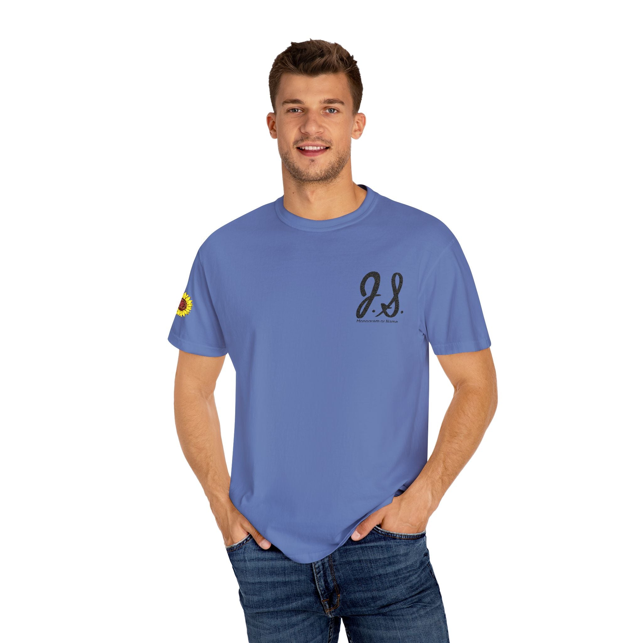 Embroidered Sunflower Monogrammed Unisex T-shirt | Casual Wear, Summer Outfits, Eco-Friendly Fashion, Unique Gift Idea, Vacation Style