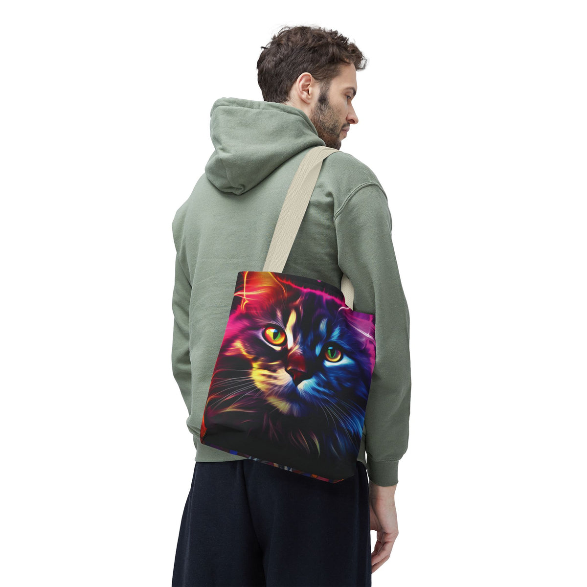 Colorful Animal Art Tote Bag - Vibrant Cat and Lion Design, Pet Lover Gift, Unique Shopping Bag, Artistic Style, Eco-Friendly Carryall