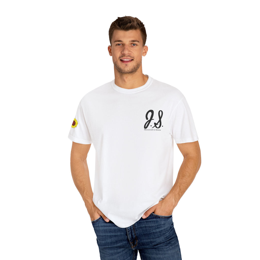 Embroidered Sunflower Monogrammed Unisex T-shirt | Casual Wear, Summer Outfits, Eco-Friendly Fashion, Unique Gift Idea, Vacation Style
