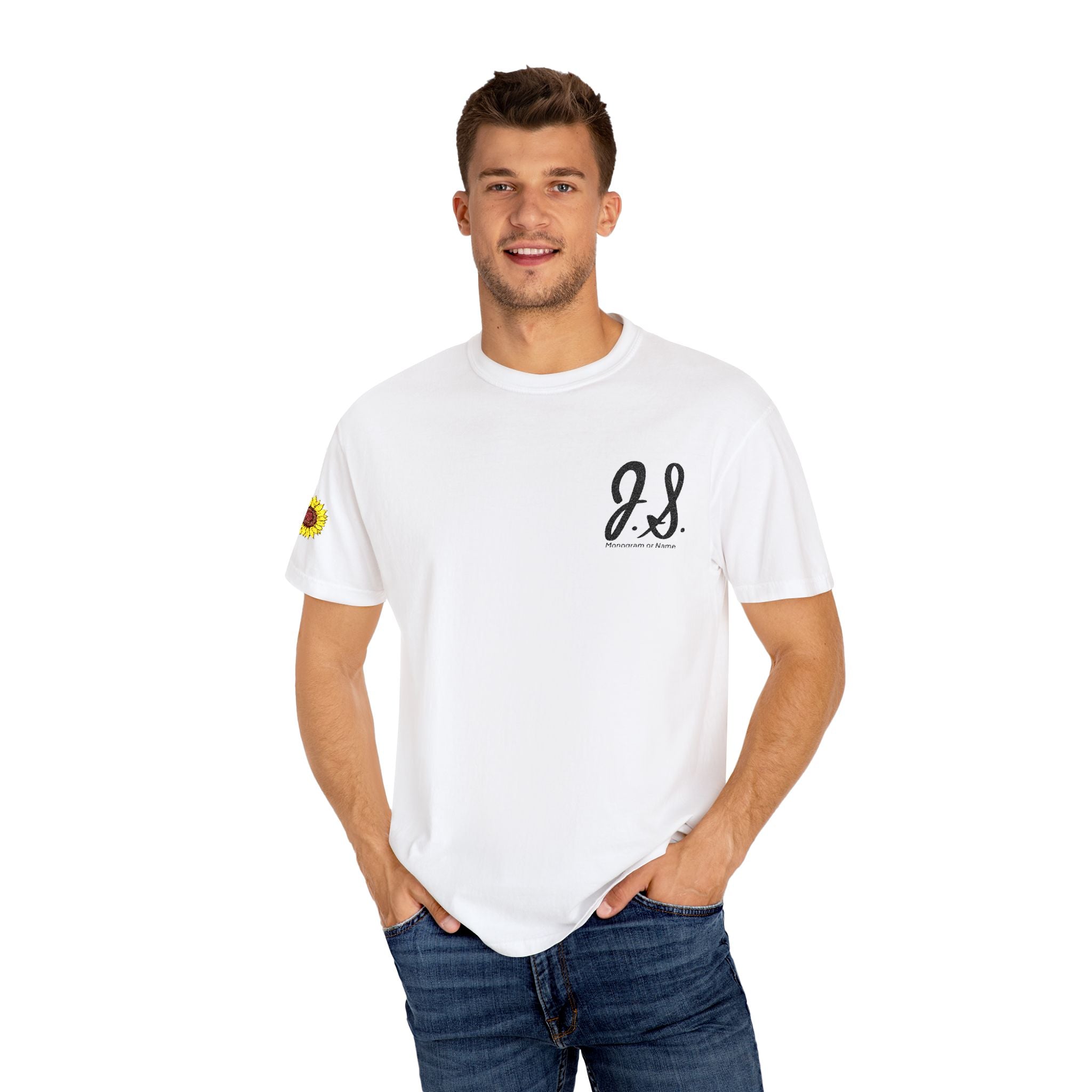 Embroidered Sunflower Monogrammed Unisex T-shirt | Casual Wear, Summer Outfits, Eco-Friendly Fashion, Unique Gift Idea, Vacation Style