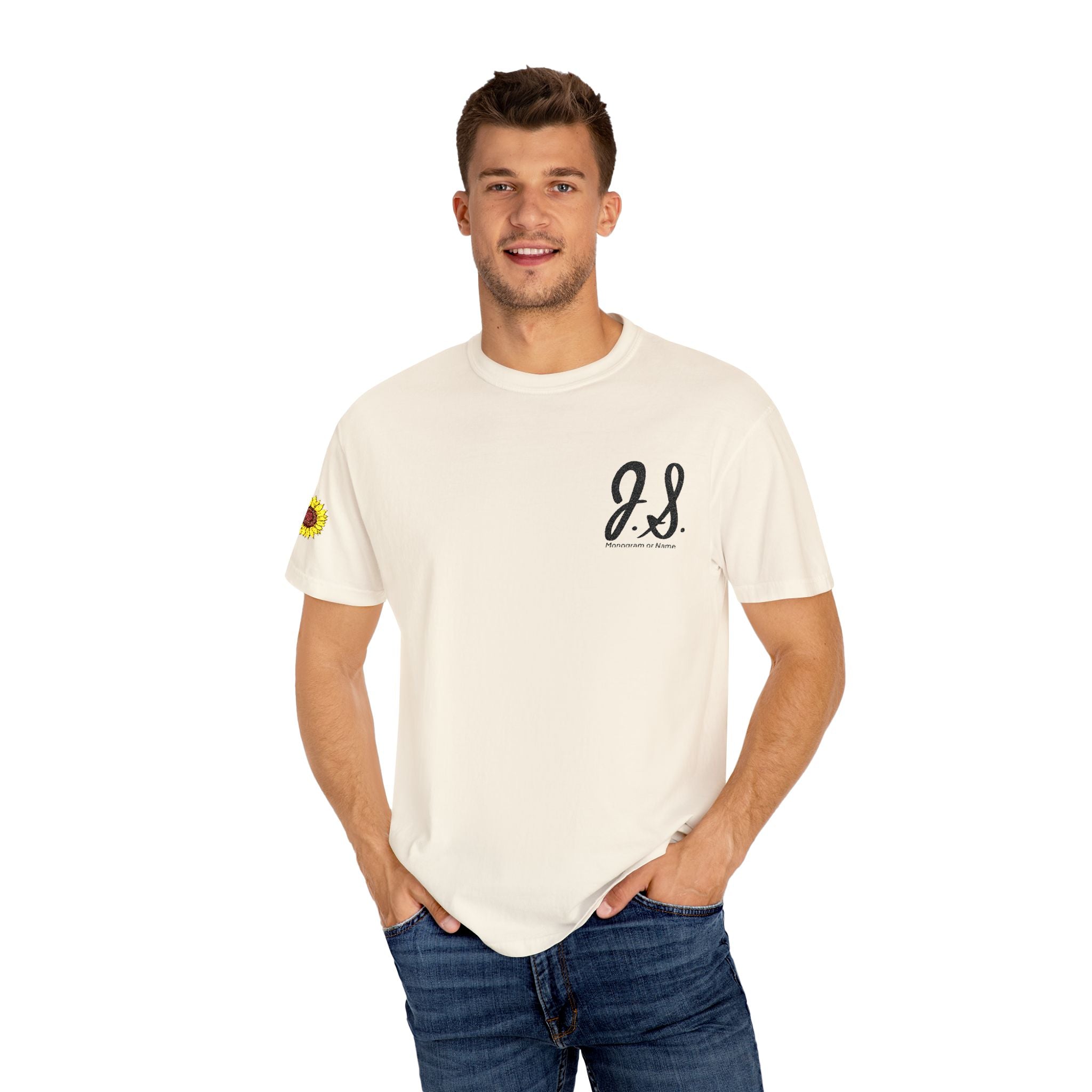 Embroidered Sunflower Monogrammed Unisex T-shirt | Casual Wear, Summer Outfits, Eco-Friendly Fashion, Unique Gift Idea, Vacation Style