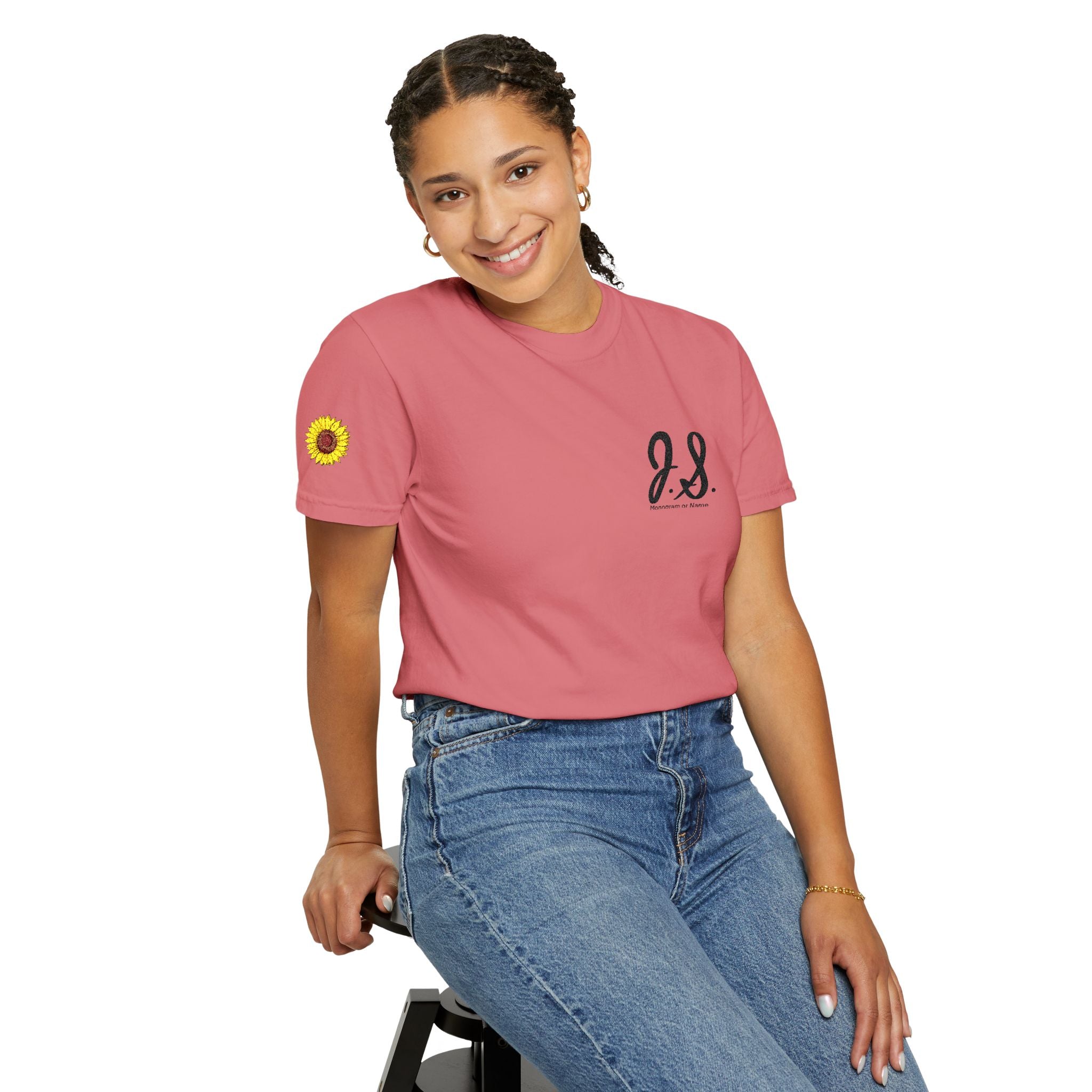 Embroidered Sunflower Monogrammed Unisex T-shirt | Casual Wear, Summer Outfits, Eco-Friendly Fashion, Unique Gift Idea, Vacation Style