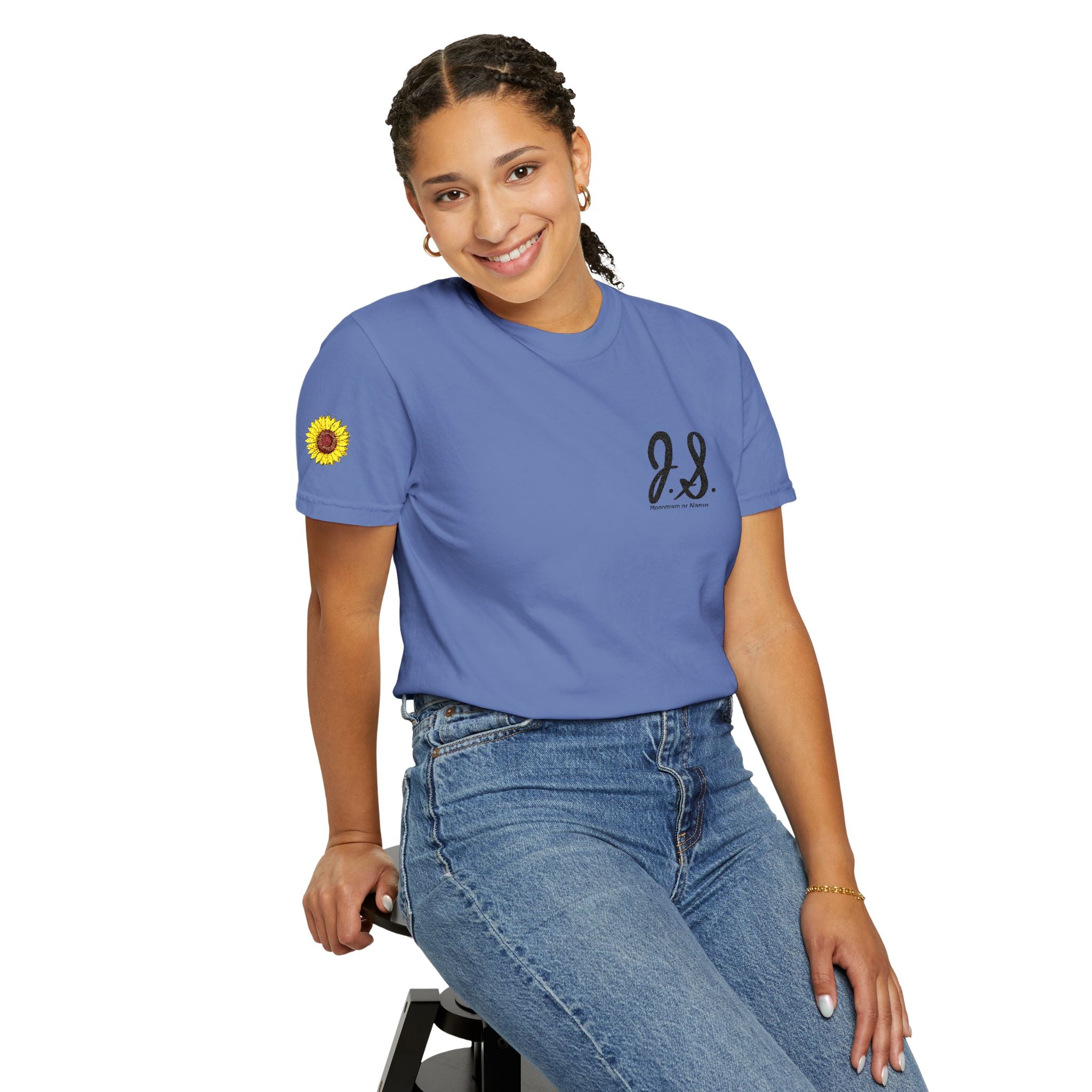 Embroidered Sunflower Monogrammed Unisex T-shirt | Casual Wear, Summer Outfits, Eco-Friendly Fashion, Unique Gift Idea, Vacation Style
