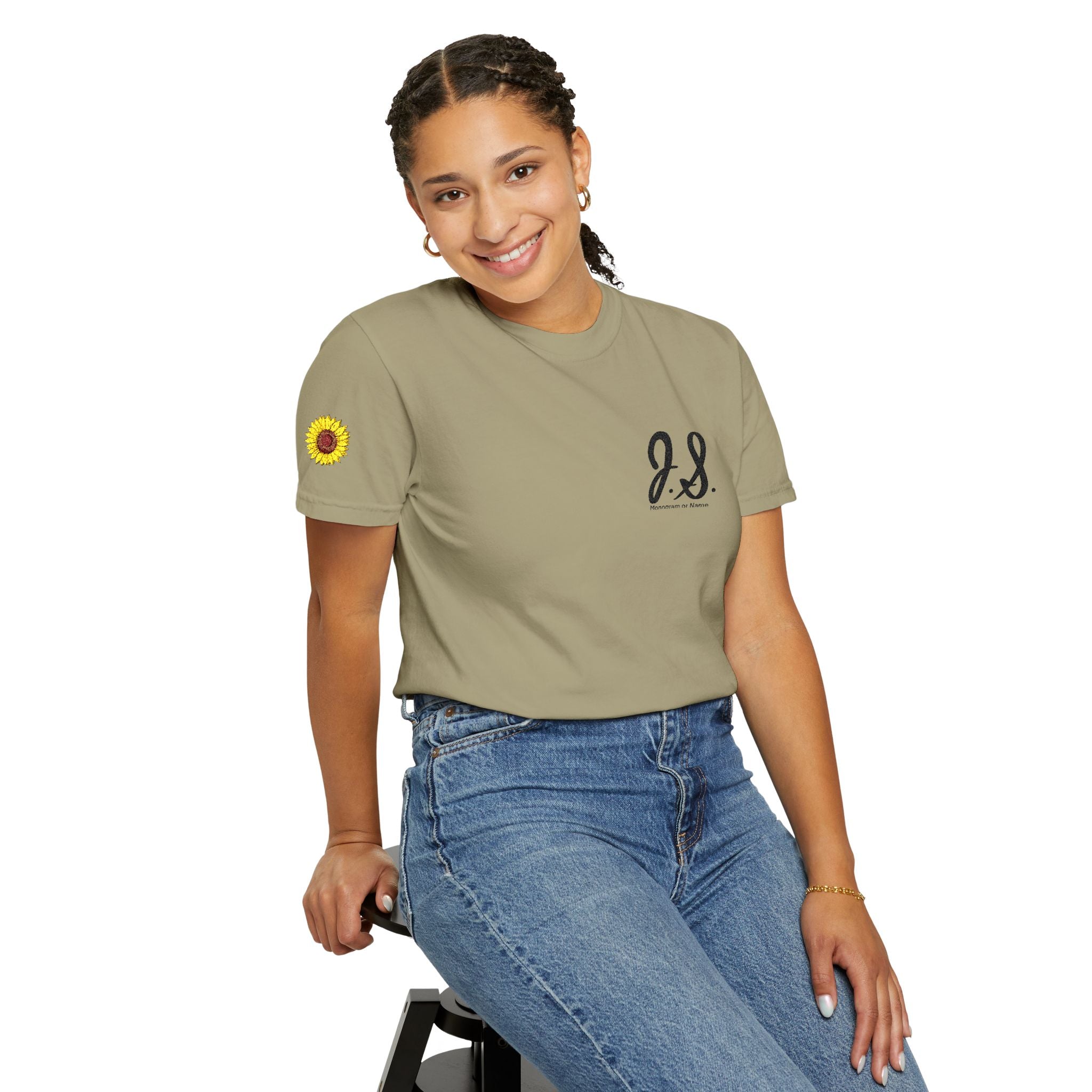 Embroidered Sunflower Monogrammed Unisex T-shirt | Casual Wear, Summer Outfits, Eco-Friendly Fashion, Unique Gift Idea, Vacation Style