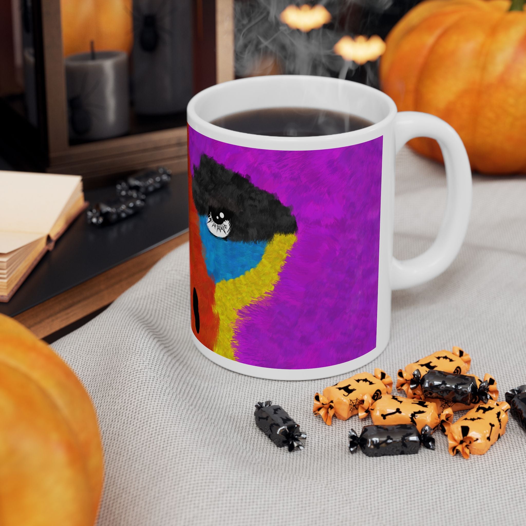 The Elusive Purple Gorilla - A mugging white ceramic Coffee Tea mug