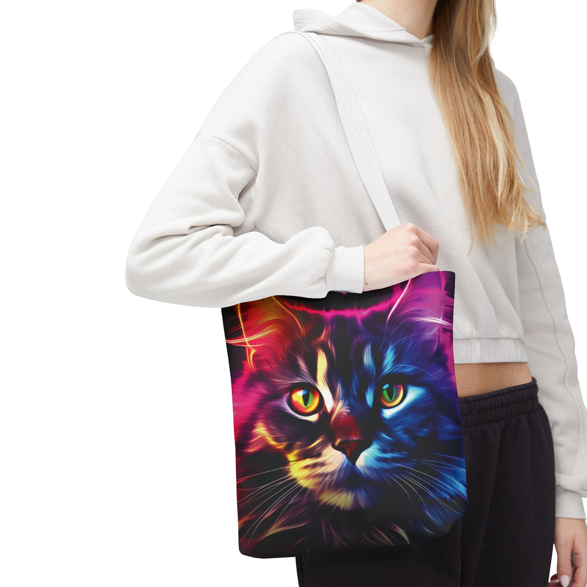 Colorful Animal Art Tote Bag - Vibrant Cat and Lion Design, Pet Lover Gift, Unique Shopping Bag, Artistic Style, Eco-Friendly Carryall
