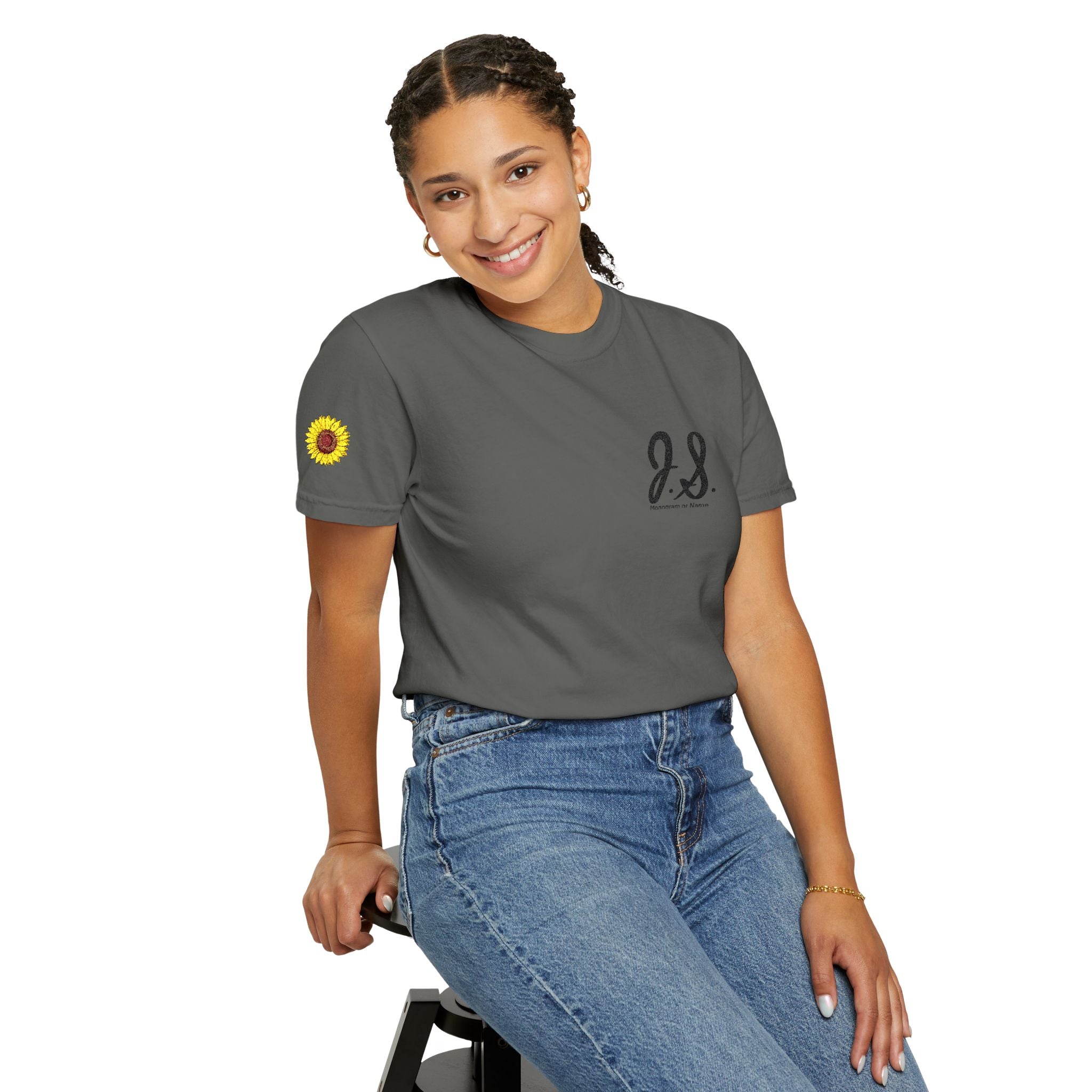 Embroidered Sunflower Monogrammed Unisex T-shirt | Casual Wear, Summer Outfits, Eco-Friendly Fashion, Unique Gift Idea, Vacation Style