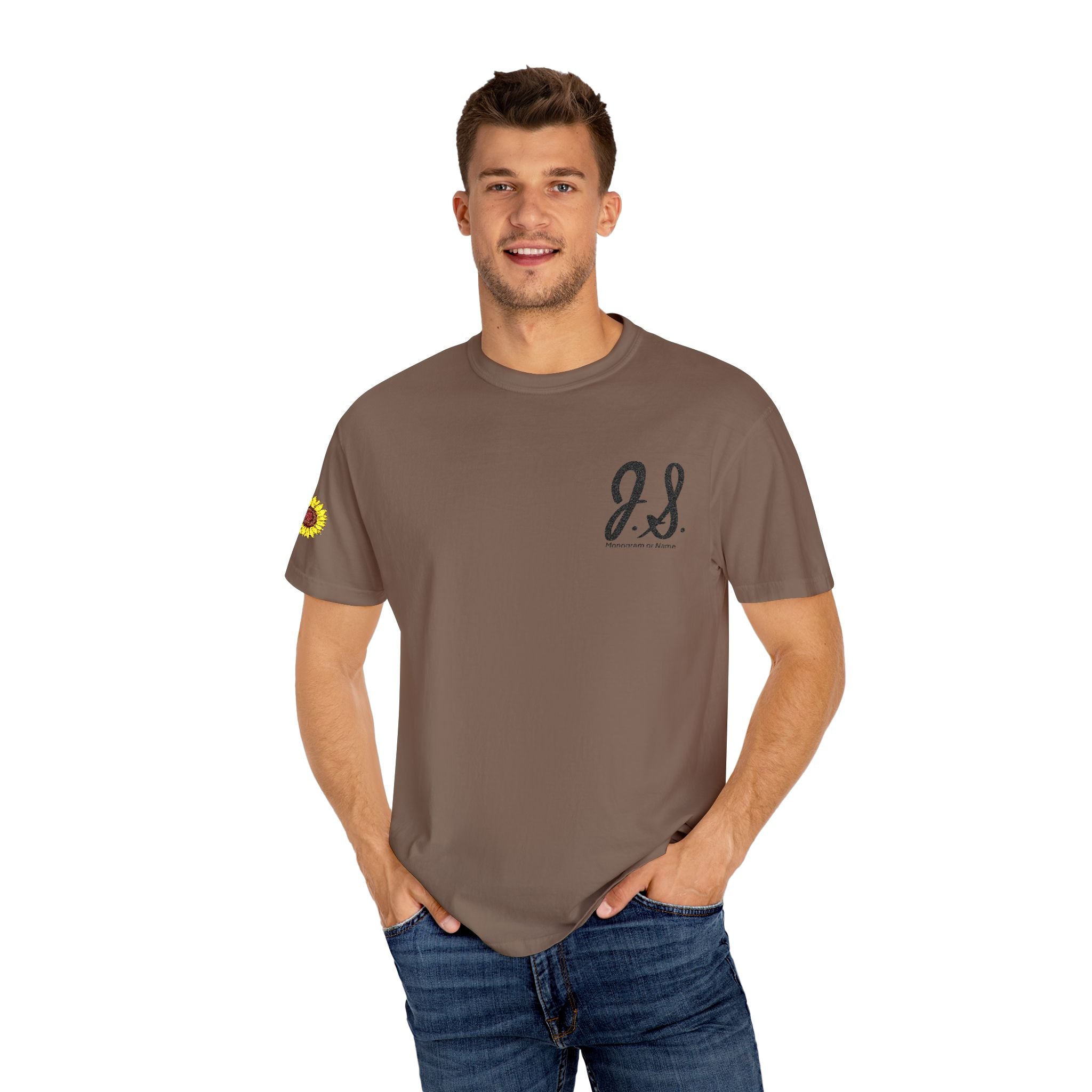 Embroidered Sunflower Monogrammed Unisex T-shirt | Casual Wear, Summer Outfits, Eco-Friendly Fashion, Unique Gift Idea, Vacation Style