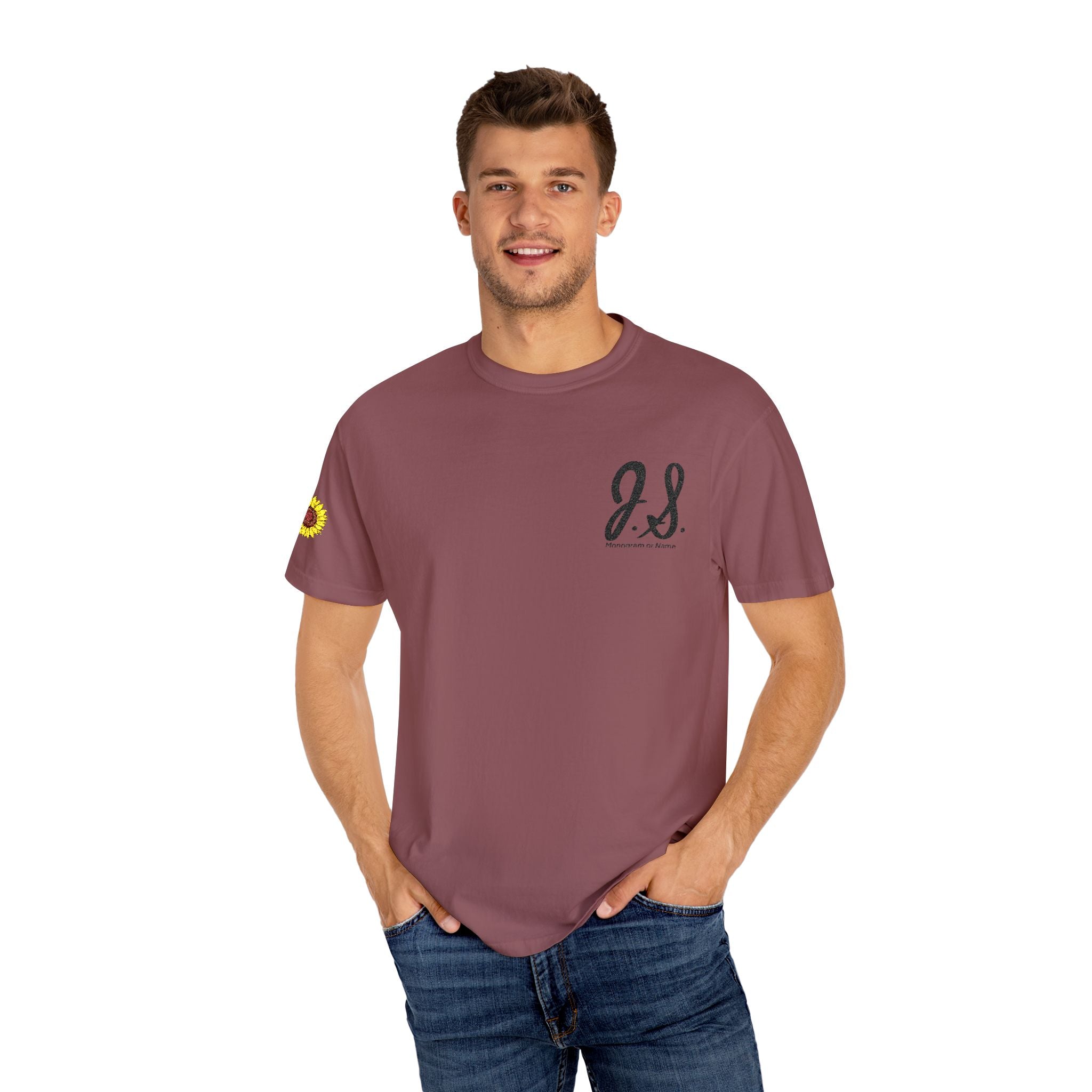 Embroidered Sunflower Monogrammed Unisex T-shirt | Casual Wear, Summer Outfits, Eco-Friendly Fashion, Unique Gift Idea, Vacation Style