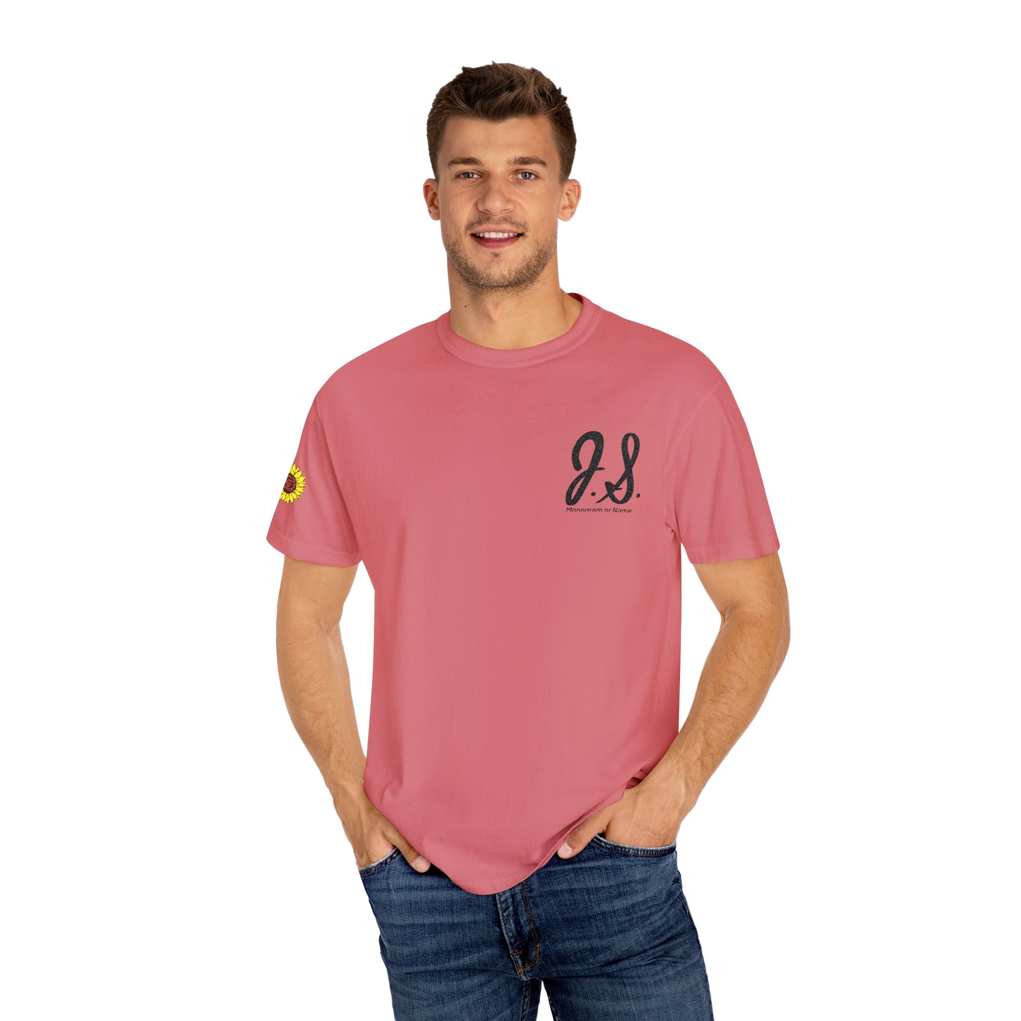 Embroidered Sunflower Monogrammed Unisex T-shirt | Casual Wear, Summer Outfits, Eco-Friendly Fashion, Unique Gift Idea, Vacation Style