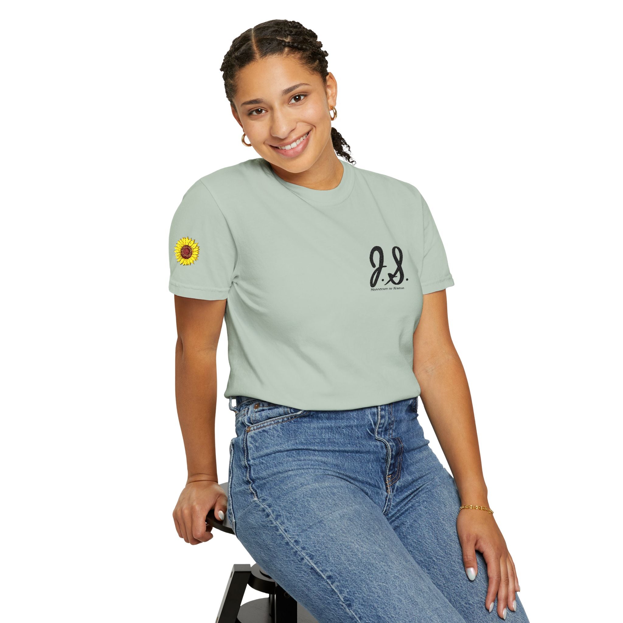Embroidered Sunflower Monogrammed Unisex T-shirt | Casual Wear, Summer Outfits, Eco-Friendly Fashion, Unique Gift Idea, Vacation Style