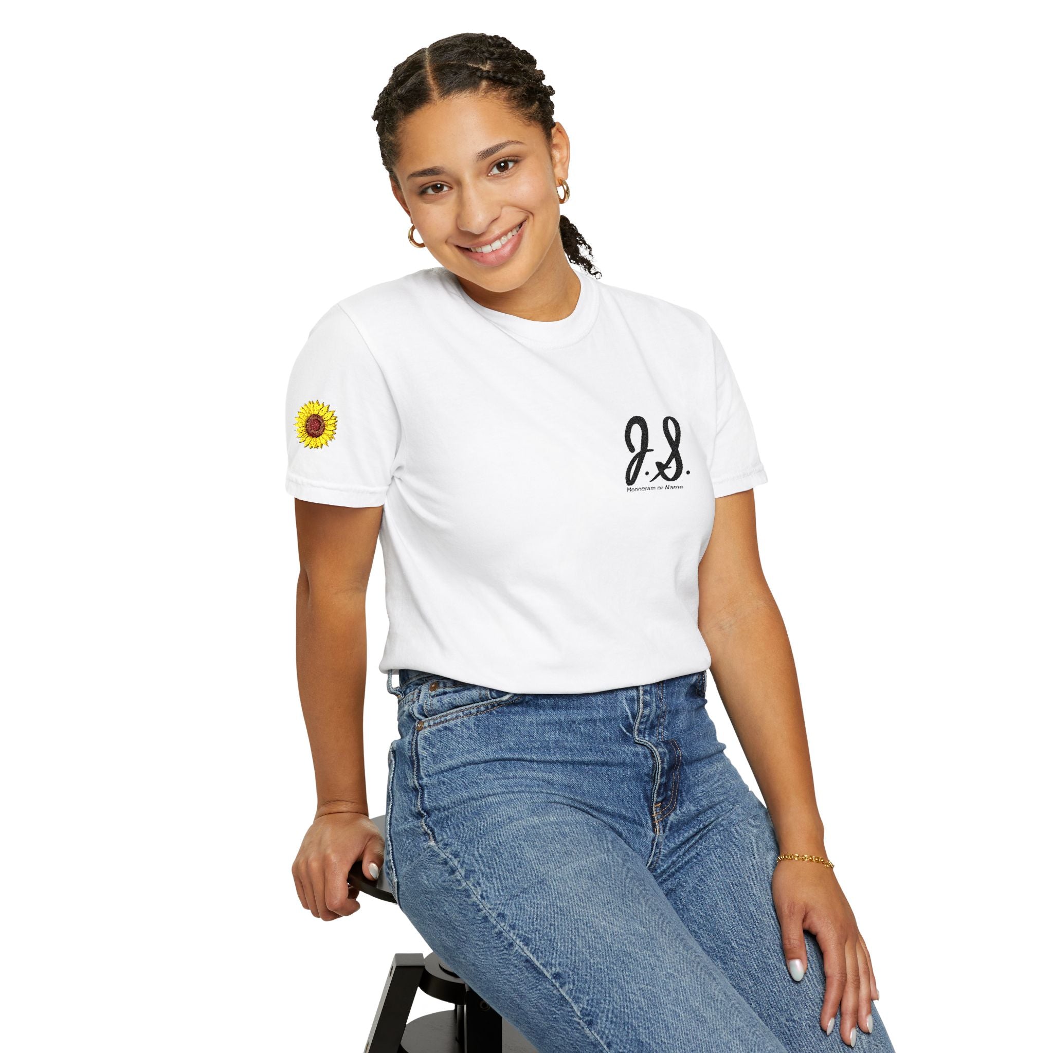 Embroidered Sunflower Monogrammed Unisex T-shirt | Casual Wear, Summer Outfits, Eco-Friendly Fashion, Unique Gift Idea, Vacation Style