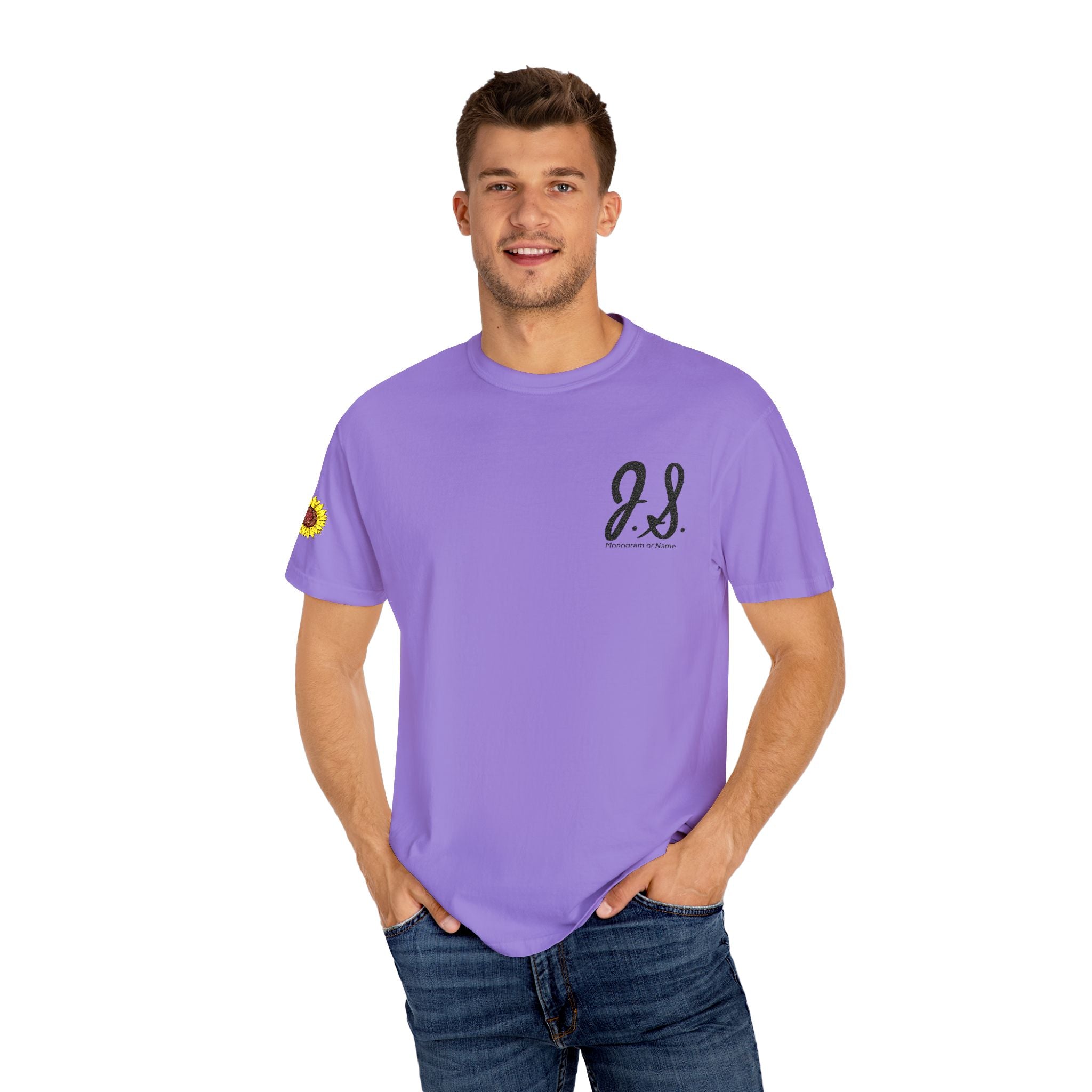 Embroidered Sunflower Monogrammed Unisex T-shirt | Casual Wear, Summer Outfits, Eco-Friendly Fashion, Unique Gift Idea, Vacation Style