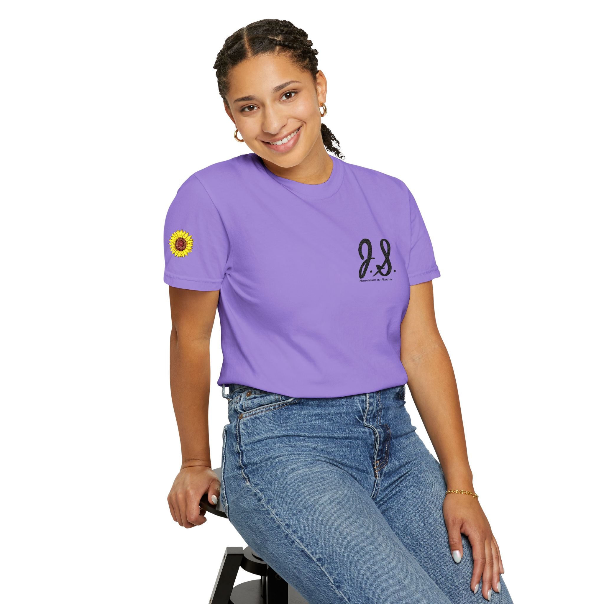 Embroidered Sunflower Monogrammed Unisex T-shirt | Casual Wear, Summer Outfits, Eco-Friendly Fashion, Unique Gift Idea, Vacation Style
