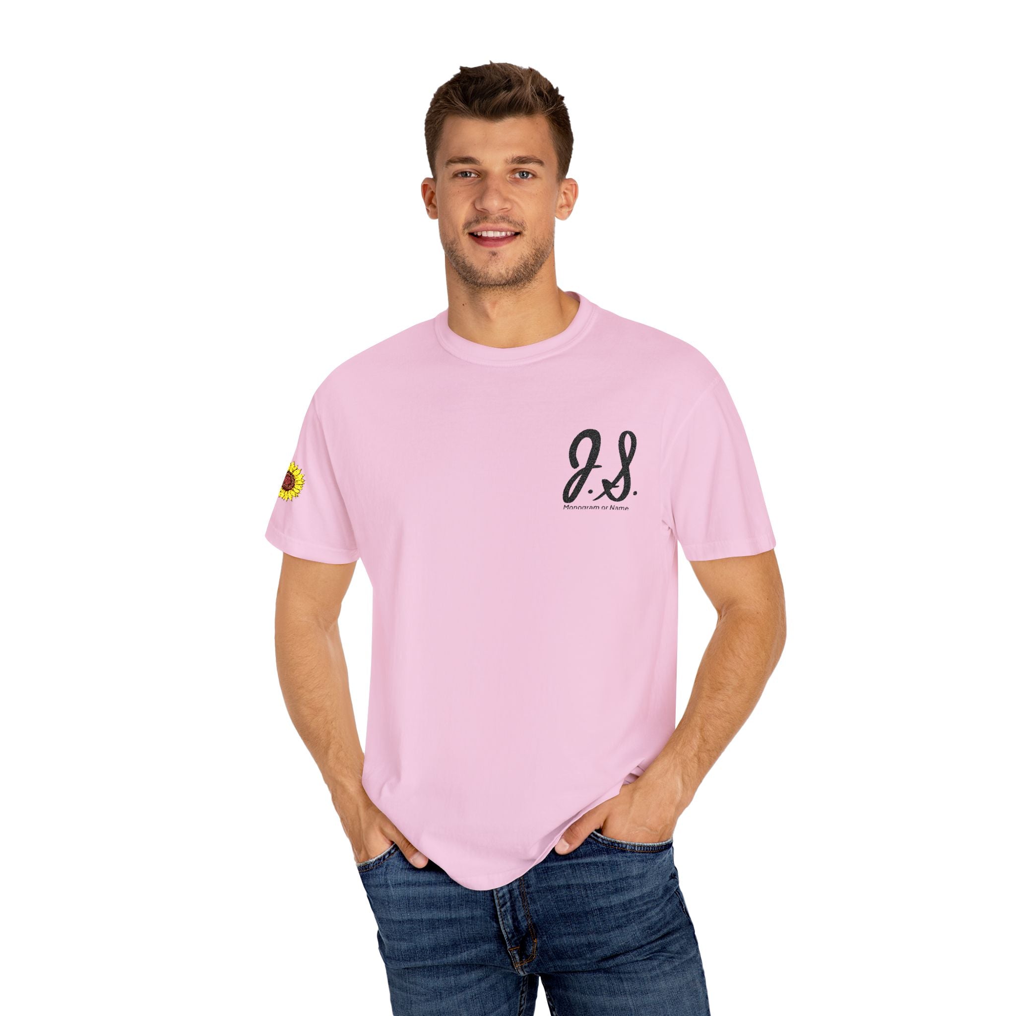 Embroidered Sunflower Monogrammed Unisex T-shirt | Casual Wear, Summer Outfits, Eco-Friendly Fashion, Unique Gift Idea, Vacation Style