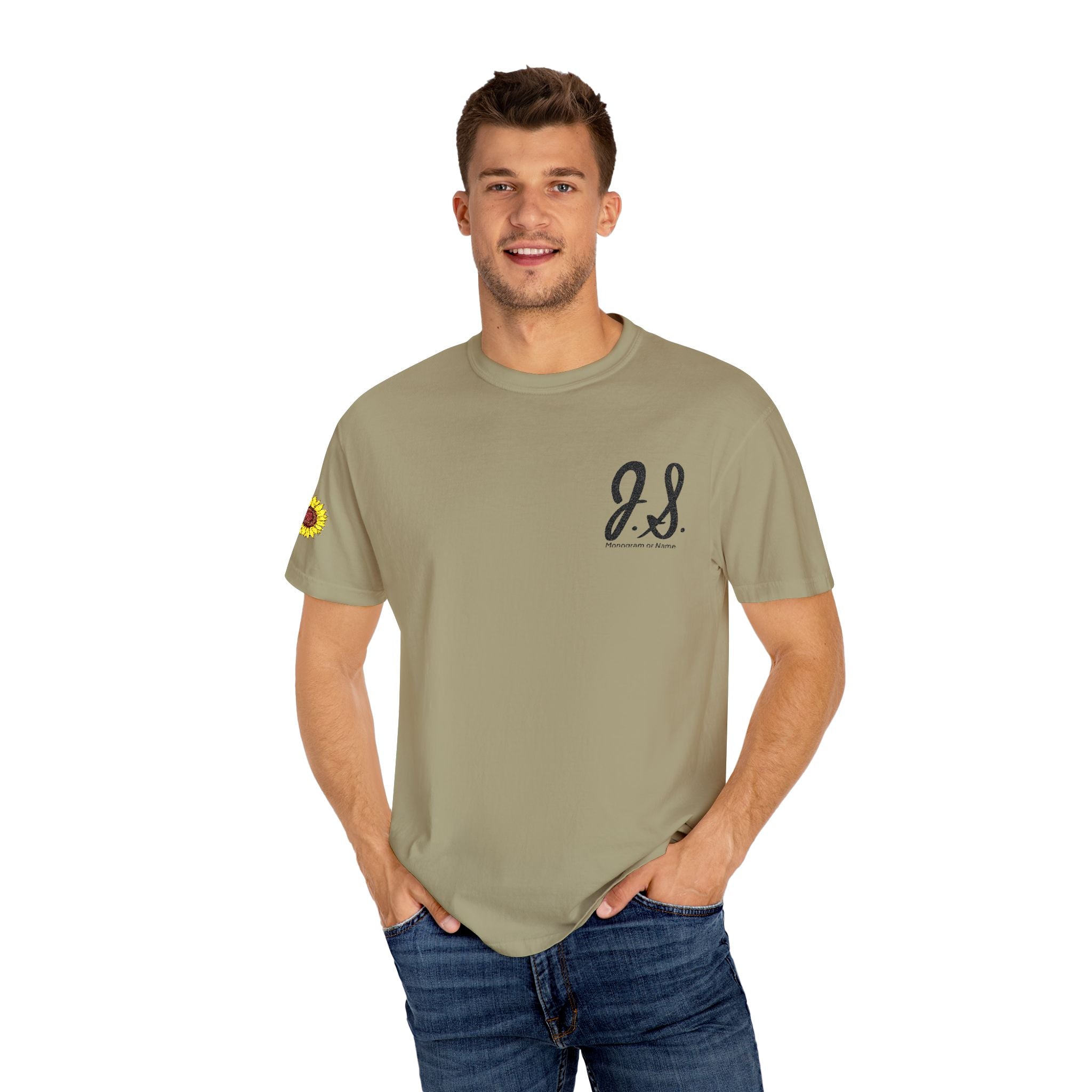 Embroidered Sunflower Monogrammed Unisex T-shirt | Casual Wear, Summer Outfits, Eco-Friendly Fashion, Unique Gift Idea, Vacation Style